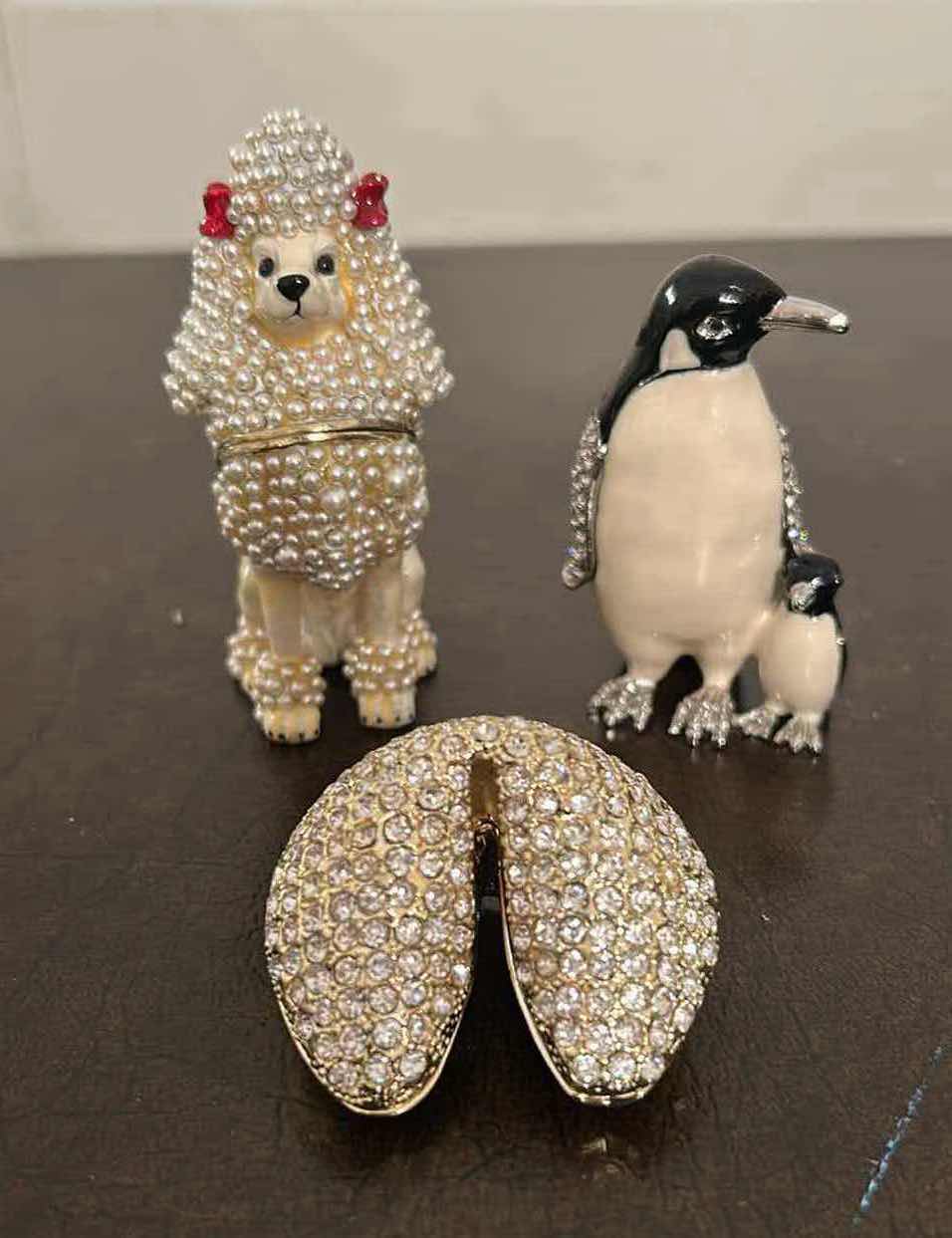 Photo 1 of 3- COLLECTABLE ORNATE CRYSTAL STUDDED TRINKET BOXES POODLE PENGUIN
