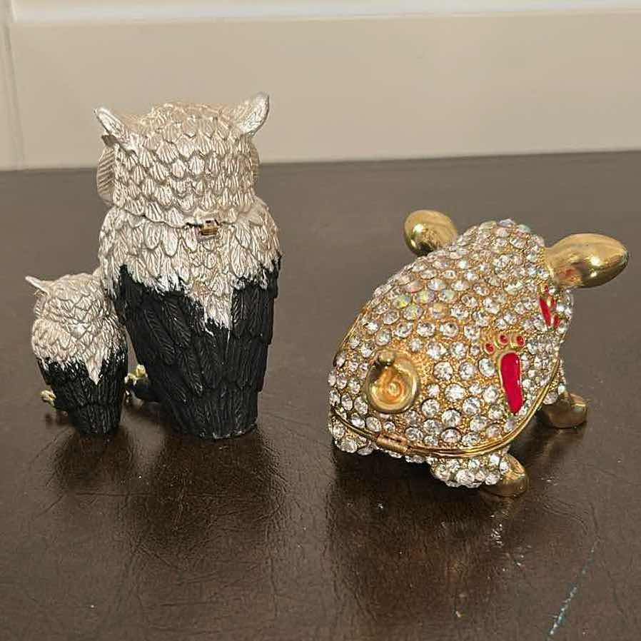 Photo 1 of 2- COLLECTABLE ORNATE CRYSTAL STUDDED TRINKET BOXES  PIG OWL