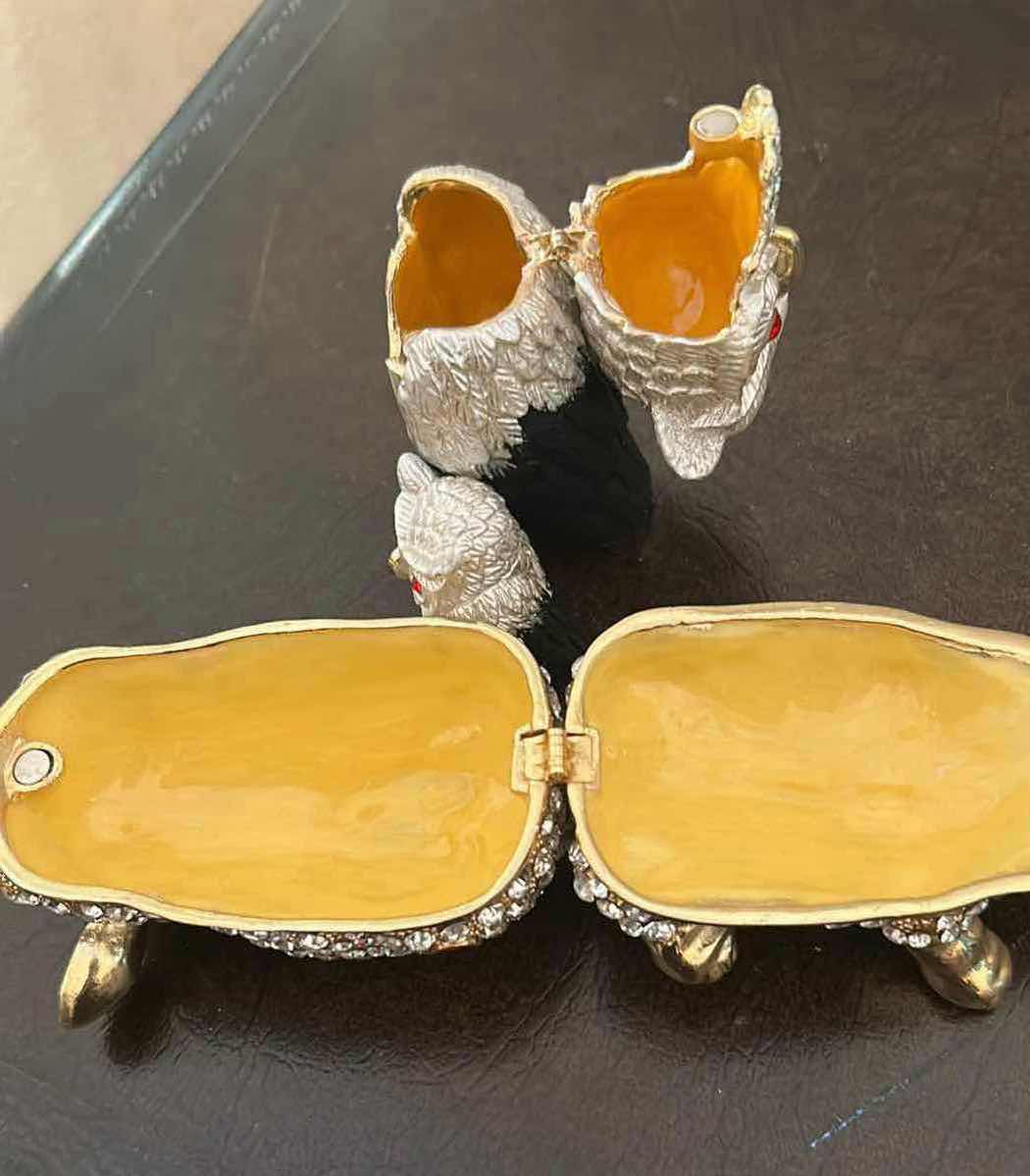 Photo 1 of 2- COLLECTABLE ORNATE CRYSTAL STUDDED TRINKET BOXES  PIG OWL