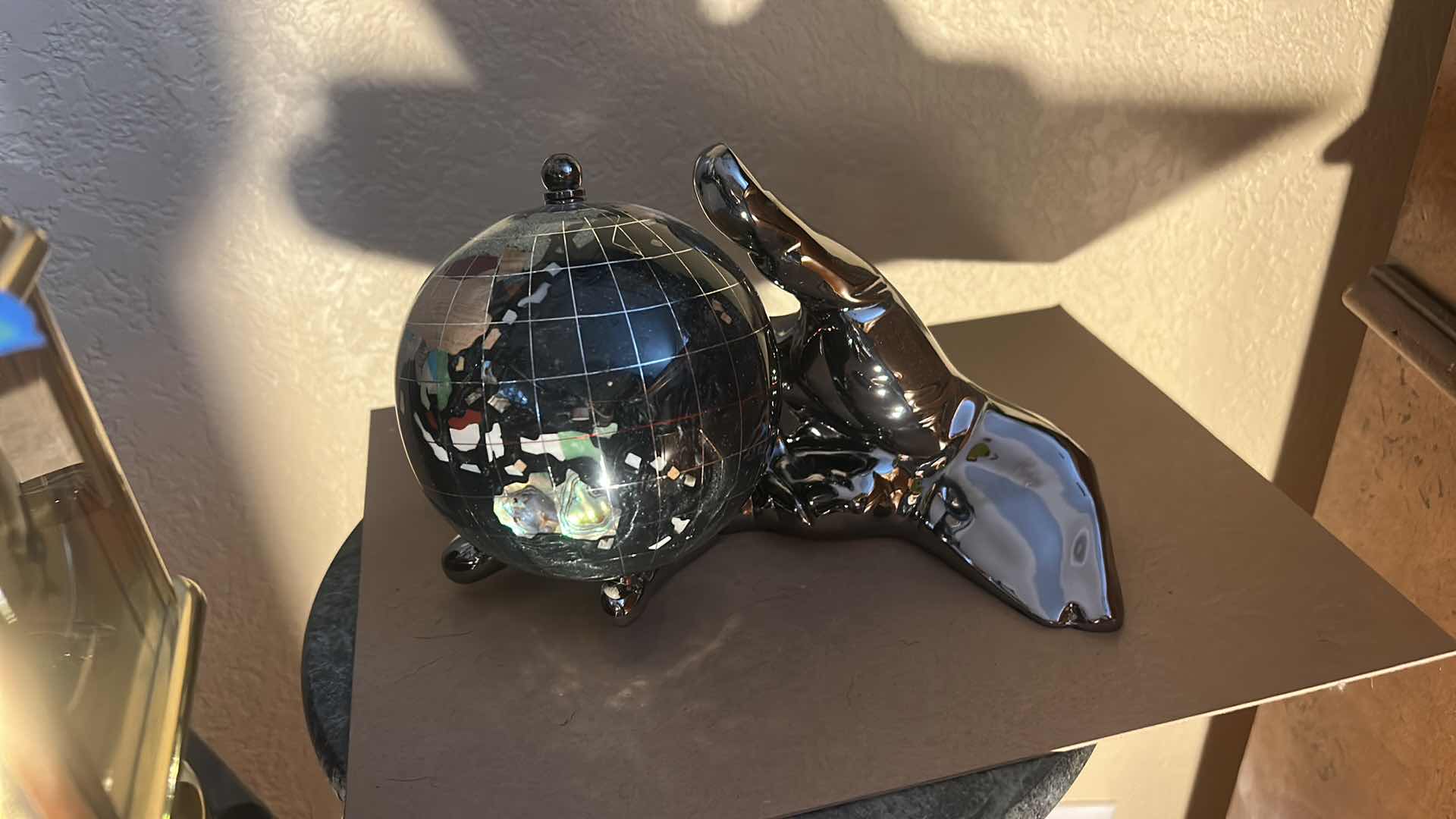 Photo 1 of ALEXANDER KALIFANO “WORLD IN YOUR HAND” GEMSTONE GLOBE WITH A BLACK OPAL OCEAN. 16.5” X 9 1/2” x 6”