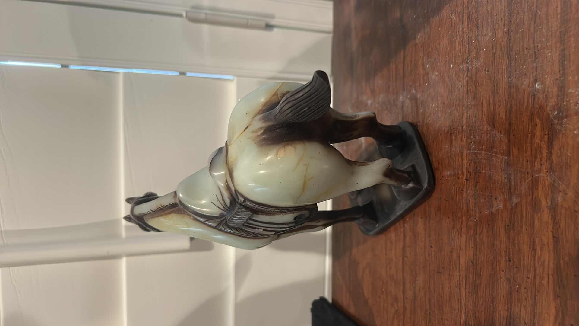 Photo 1 of ANTIQUE CHINESE SADDLED HORSE JADE SCULPTURE. H7”