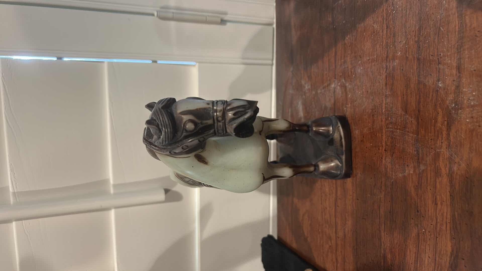 Photo 1 of ANTIQUE CHINESE SADDLED HORSE JADE SCULPTURE. H7”