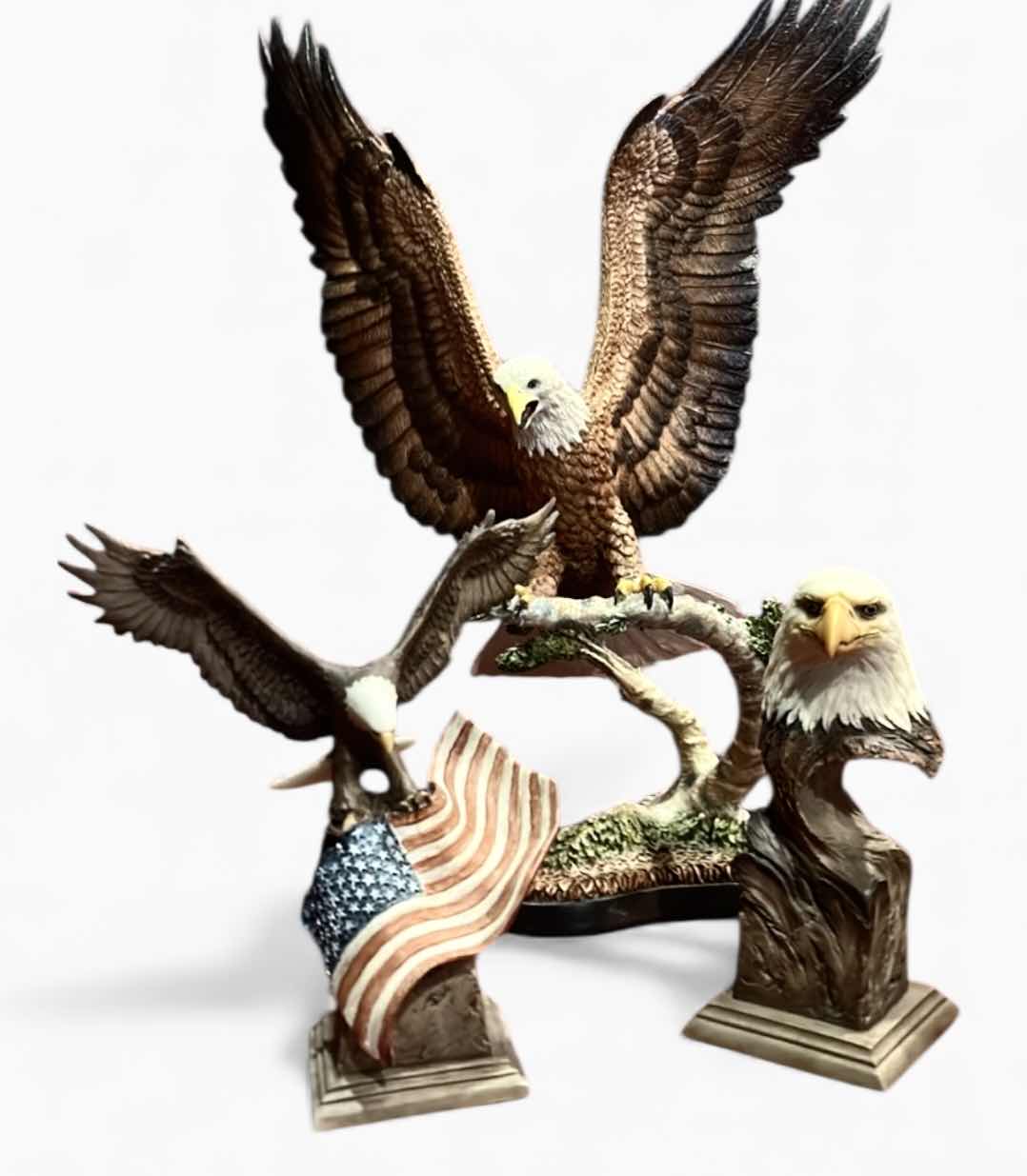 Photo 1 of 3 RESIN EAGLE SCULPTURES (TALLEST H16”)