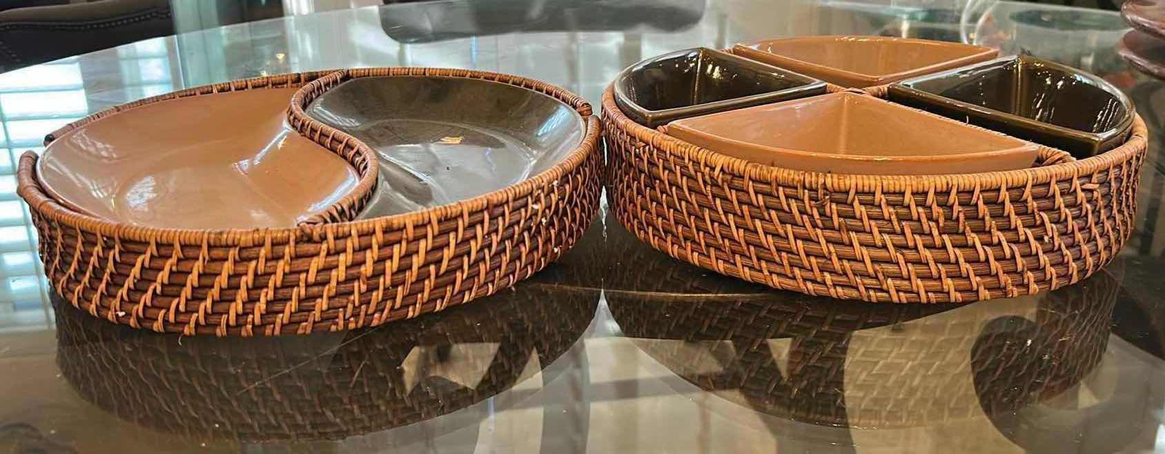 Photo 1 of 3- ESSEX STONEWARE SERVING SET W RATTAN HOLDER