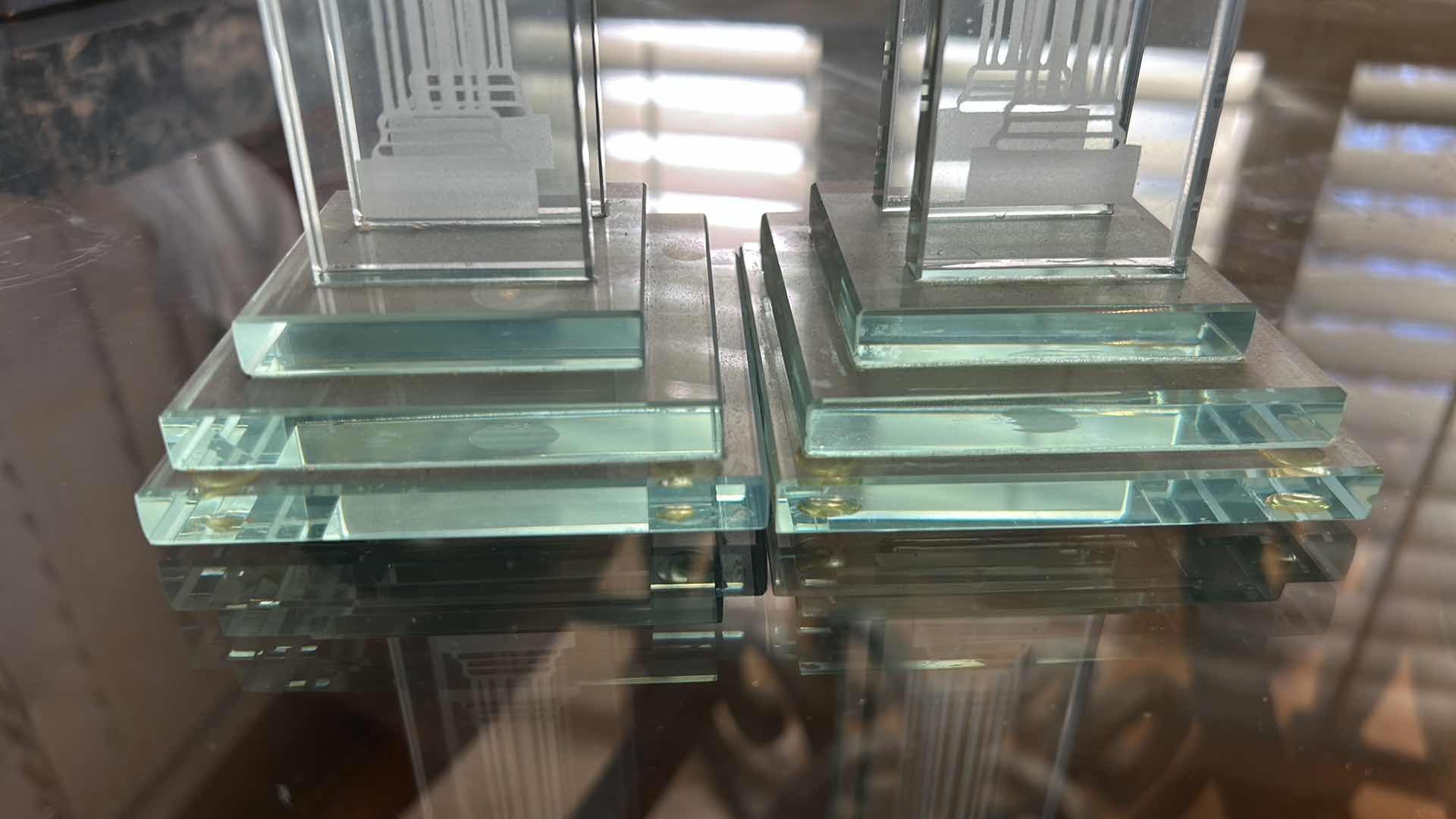 Photo 1 of 2- MID CENTURY MODERN GLASS COLUMN CANDLE STICKS H 10"