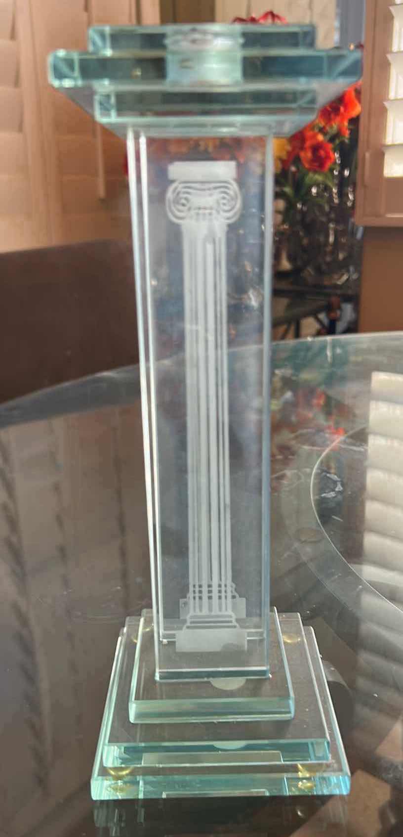 Photo 1 of 2- MID CENTURY MODERN GLASS COLUMN CANDLE STICKS H 10"