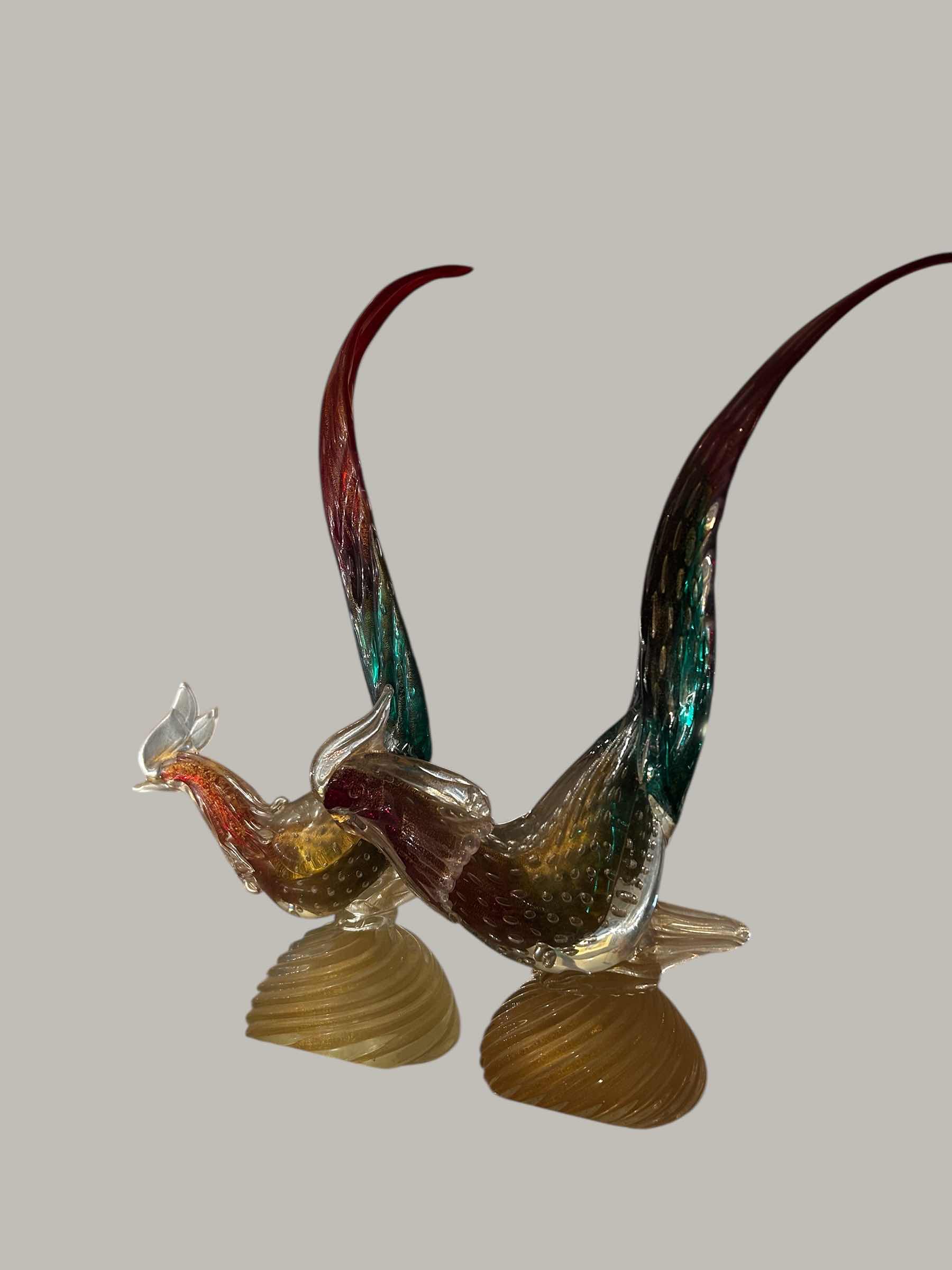 Photo 1 of 2 -MURANO GLASS PHEASANT SCULPTURES H 18"