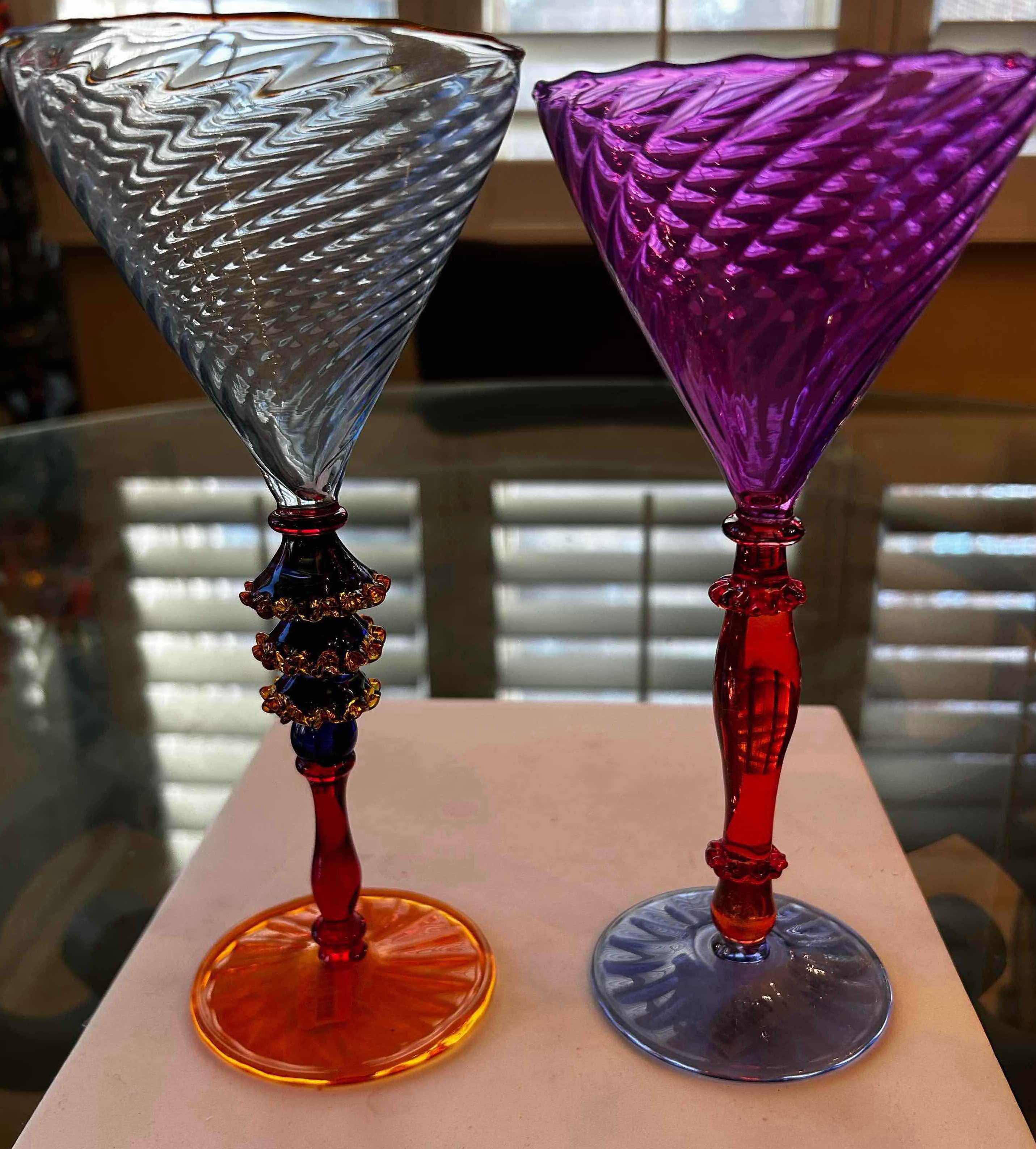 Photo 1 of 2- HAND BLOWN MURANO ART GLASS MARTINI GLASSES