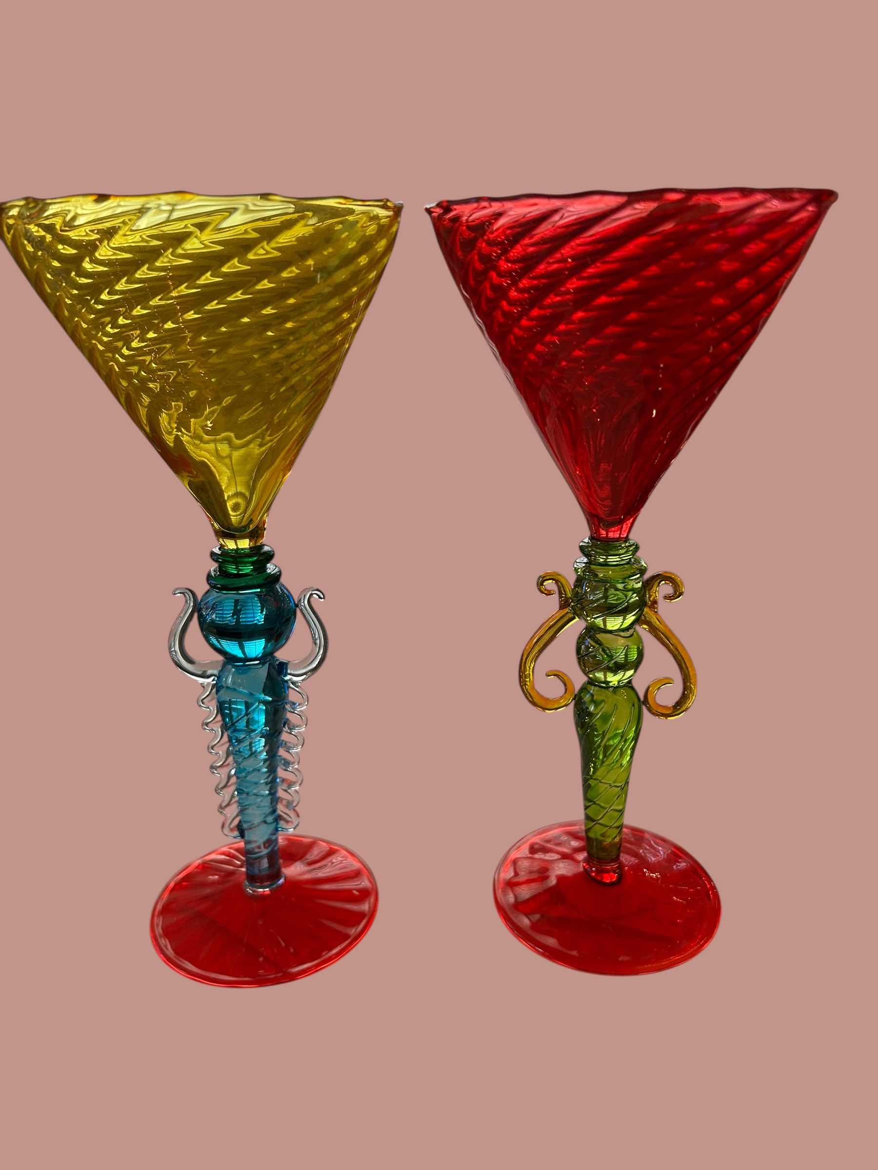 Photo 1 of 2- HAND BLOWN MURANO ART GLASS MARTINI GLASSES