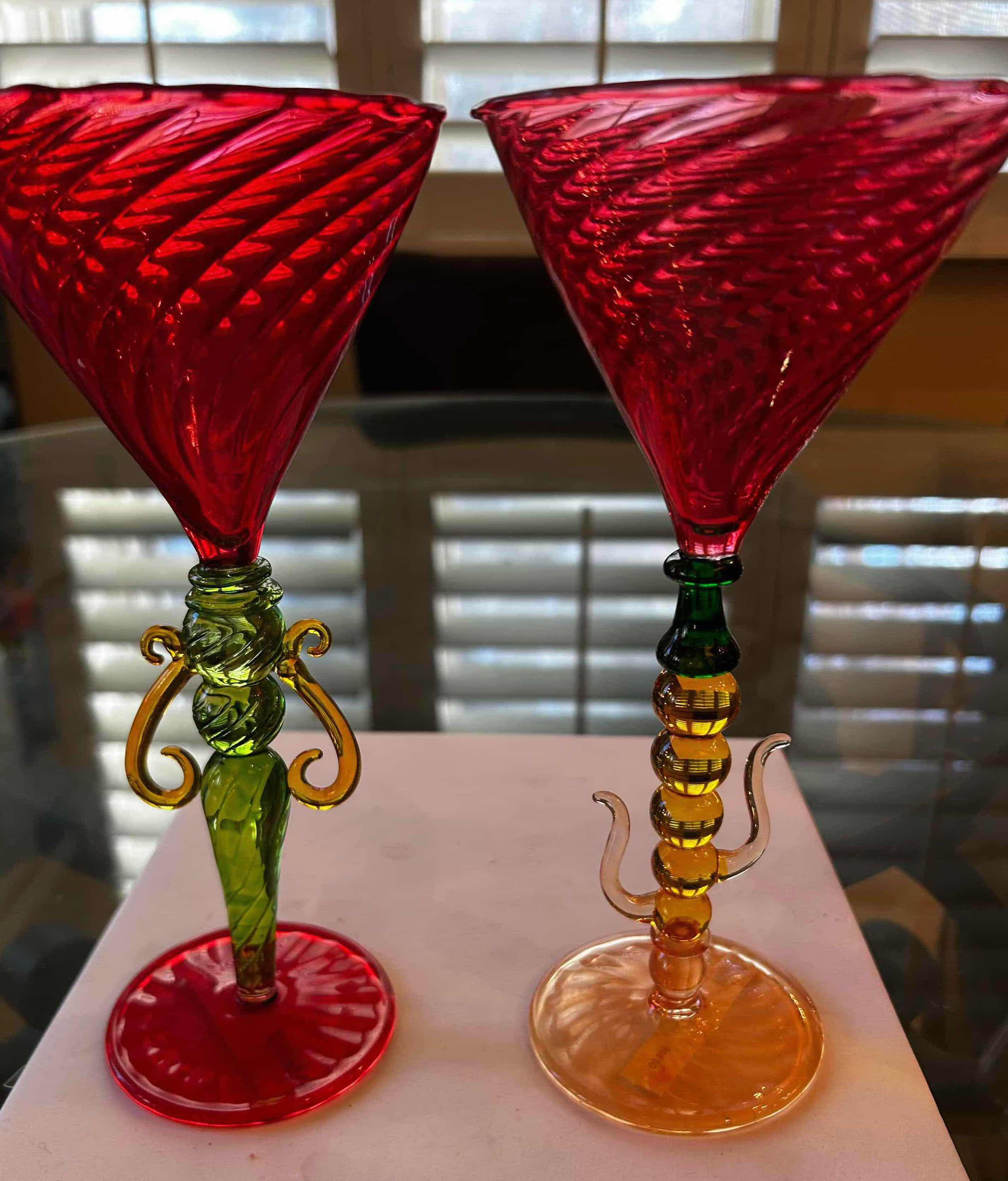 Photo 1 of 2- HAND BLOWN MURANO ART GLASS MARTINI GLASSES
