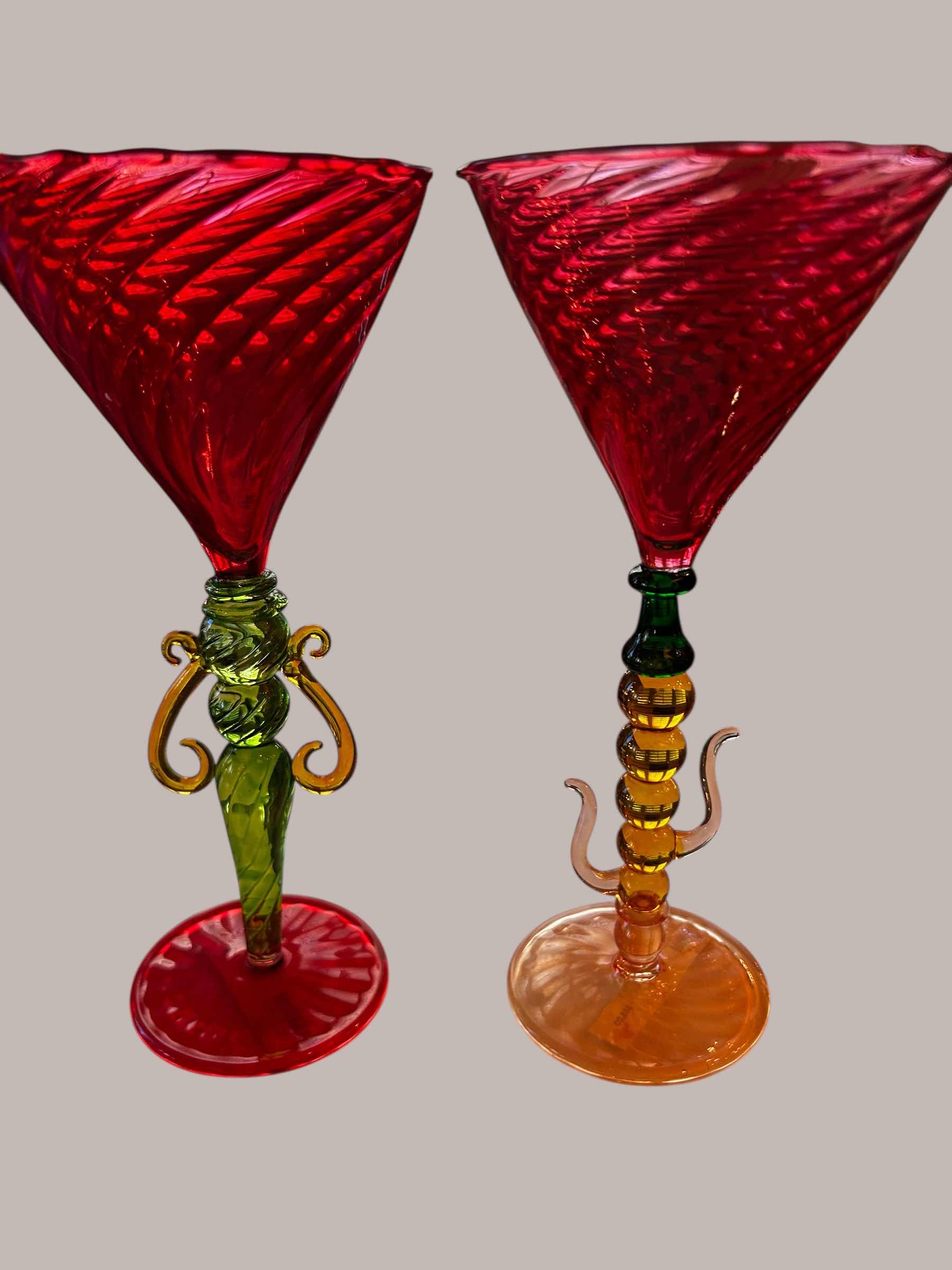 Photo 1 of 2- HAND BLOWN MURANO ART GLASS MARTINI GLASSES
