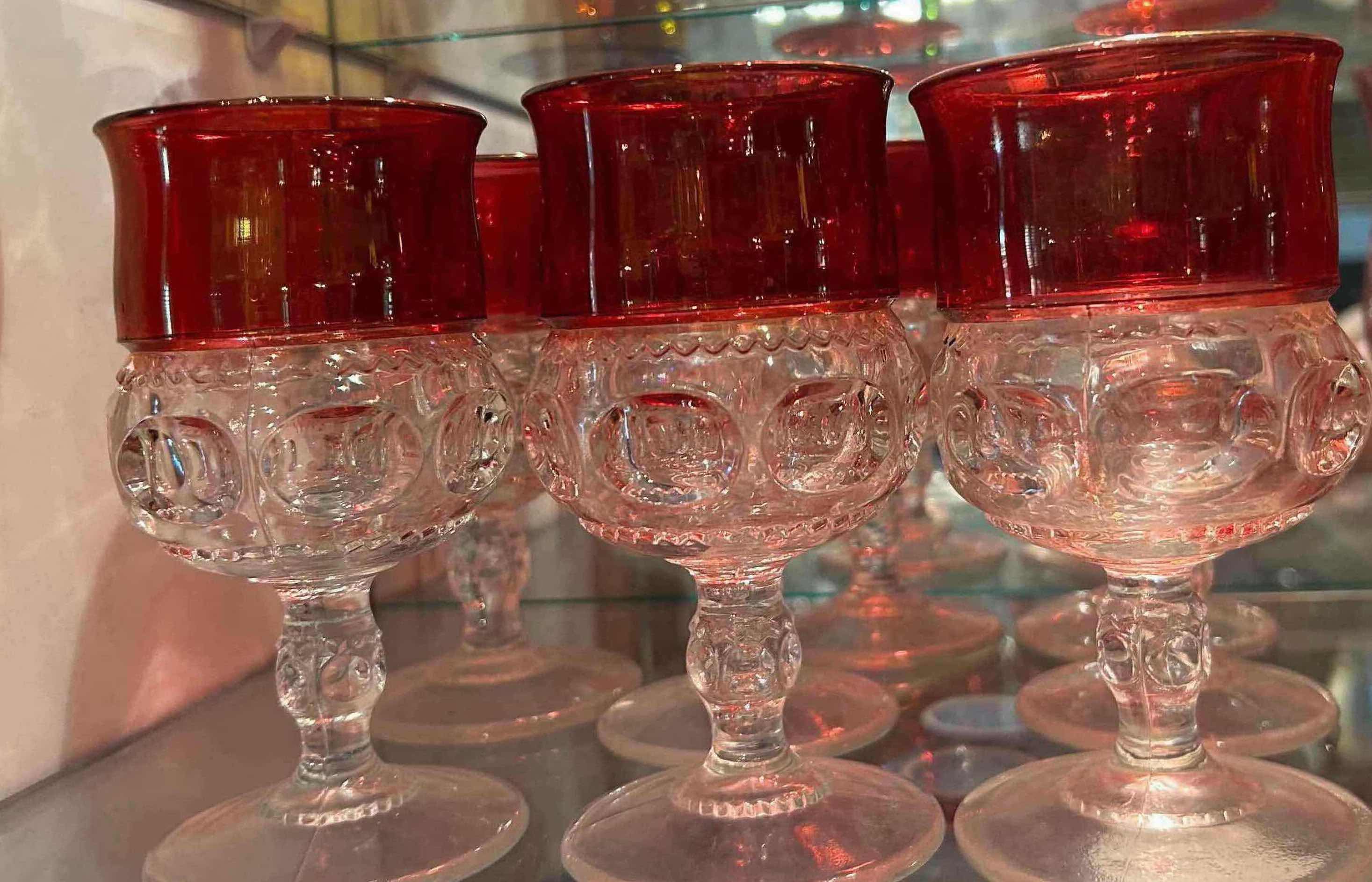 Photo 1 of 6- VINTAGE TIFFIN FRANCISCAN KINGS CROWN RED WATER GOBLETS