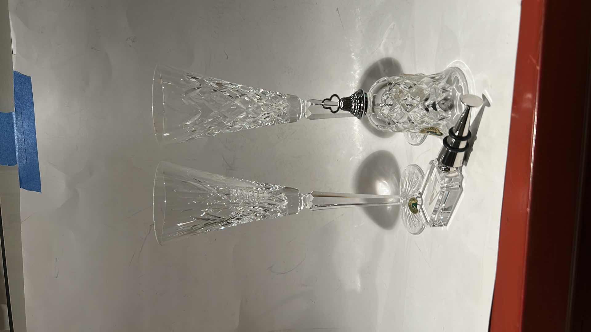 Photo 1 of 4 CRYSTAL PCS- CUT CRUSTAL FLUTE GLASSES, BELL AND WINE STOPPER