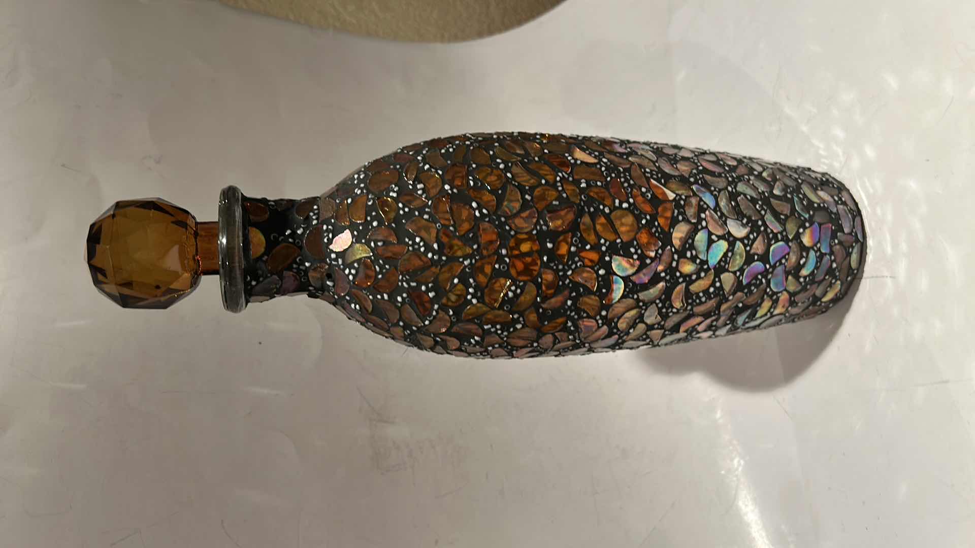 Photo 1 of AMBER GLASS MOSAIC DECORATIVE BOTTLE/ DECANTER . H13”