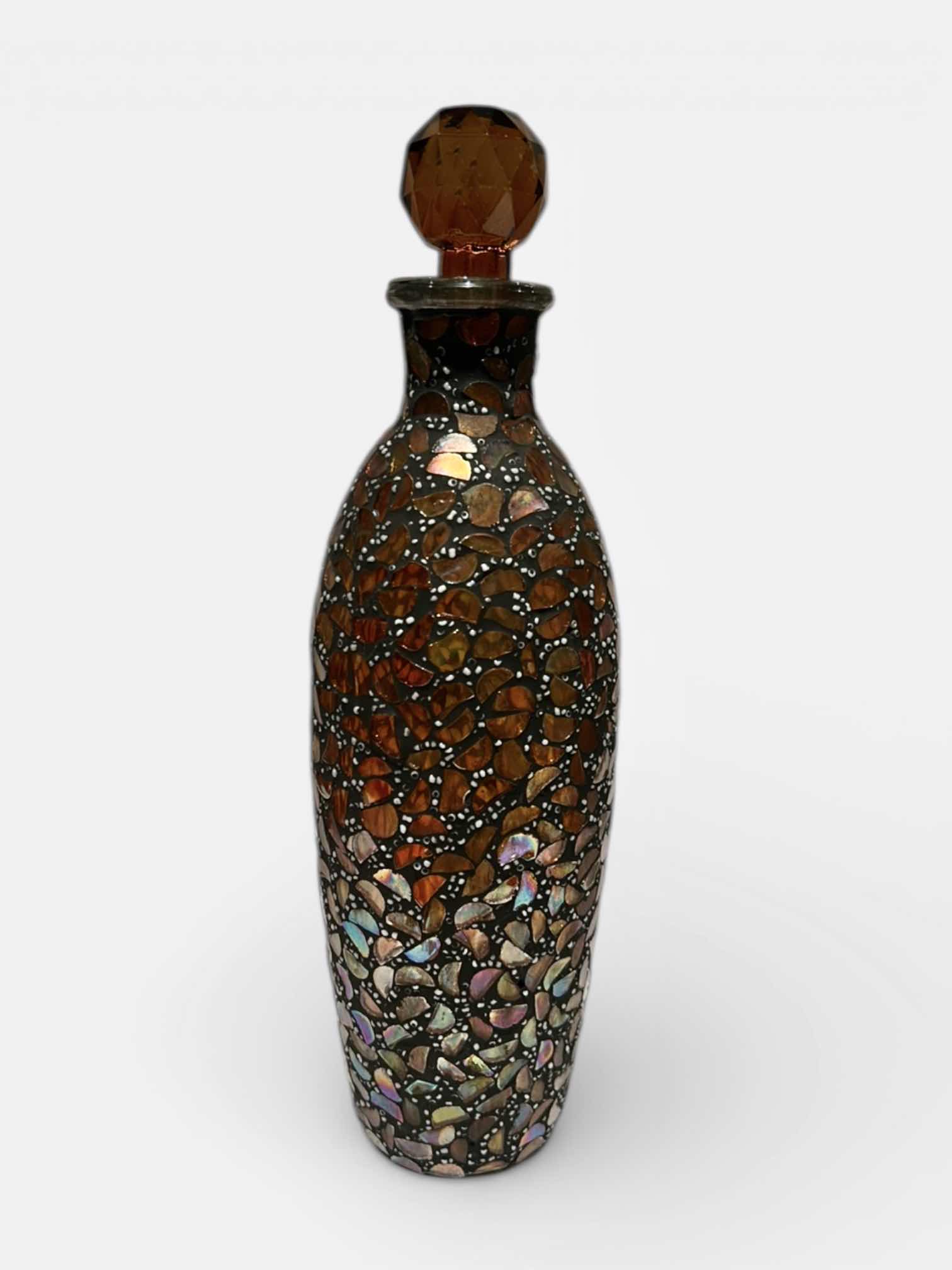 Photo 1 of AMBER GLASS MOSAIC DECORATIVE BOTTLE/ DECANTER . H13”