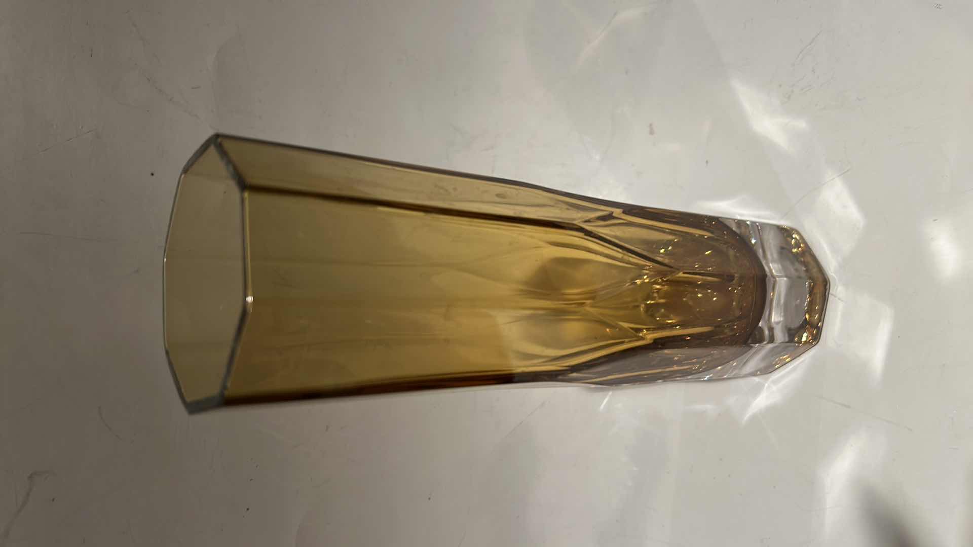 Photo 1 of VINTAGE AMBER FACETED GLASS VASE. H11”