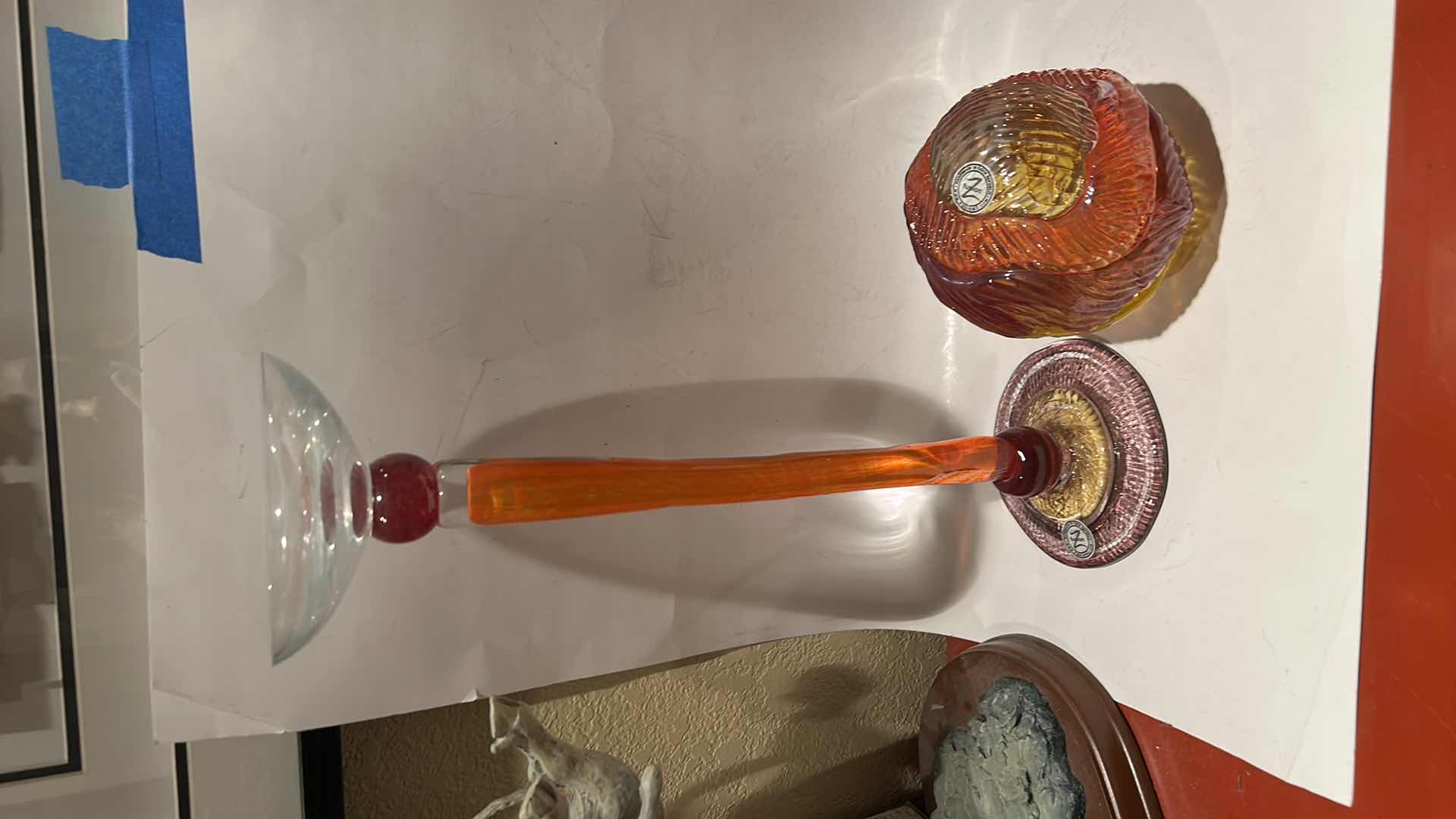 Photo 1 of 2 PC’S -HANDMADE IN CZECH REPUBLIC BY Z FUSION COLOR COLORED GLASS HOME DÉCOR  
 16” & 5”