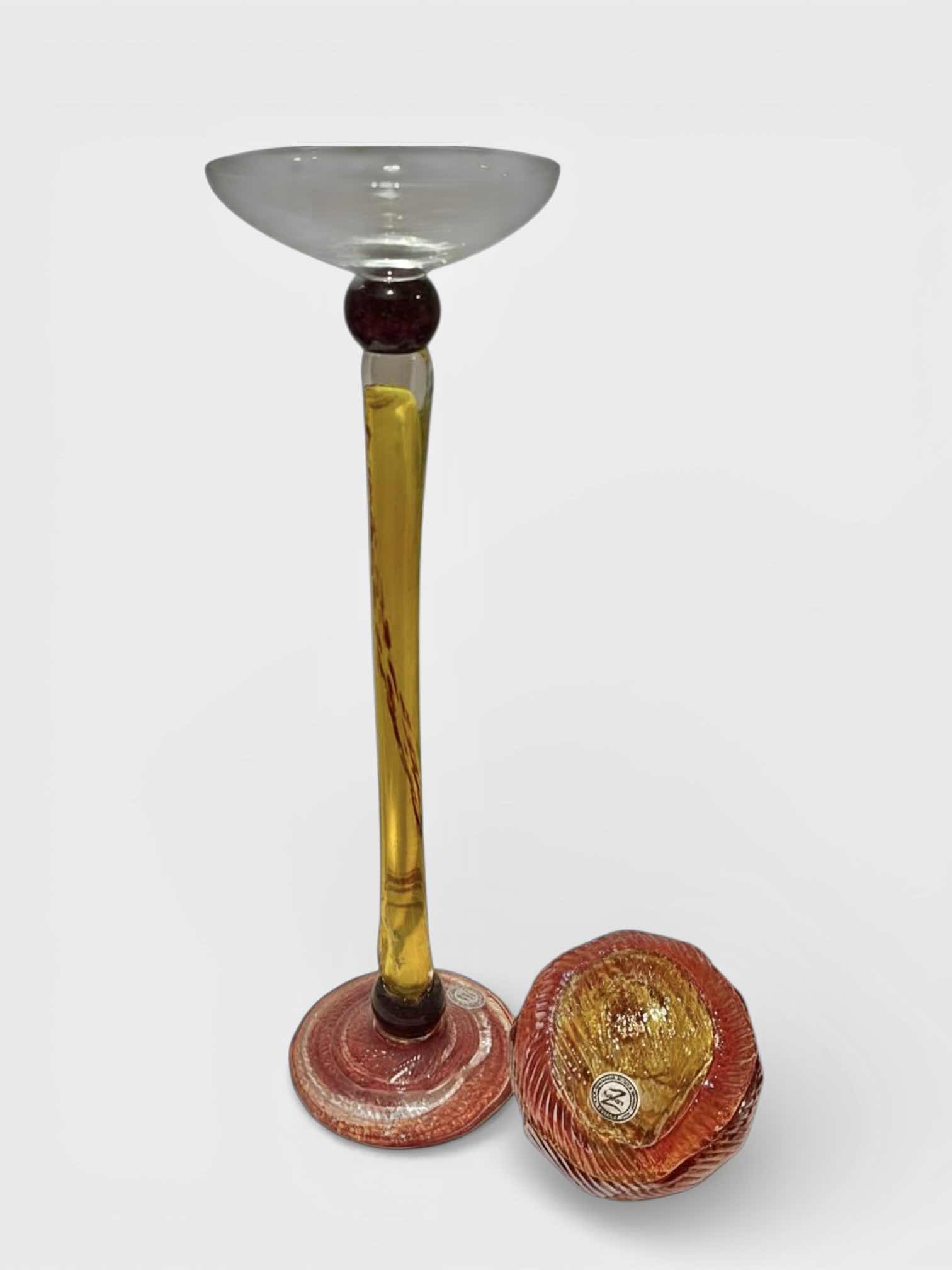 Photo 1 of 2 PC’S HANDMADE IN CZECH REPUBLIC BY Z FUSION COLOR COLORED GLASS HOME DÉCOR  18.25” & 5”