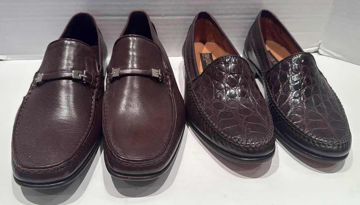 Photo 1 of 2-PAIRS BROWN LEATHER DESIGNER MEN’S LOAFER SHOES (SIZE 10M)