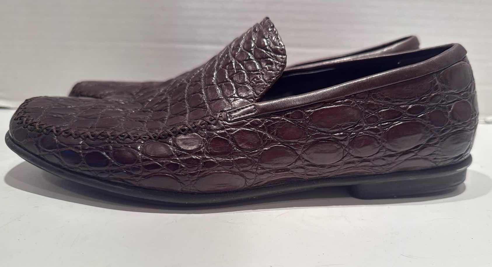 Photo 1 of DESIGNER PRADA BROWN LEATHER SKIN LOAFER SHOES (SIZE 9)
