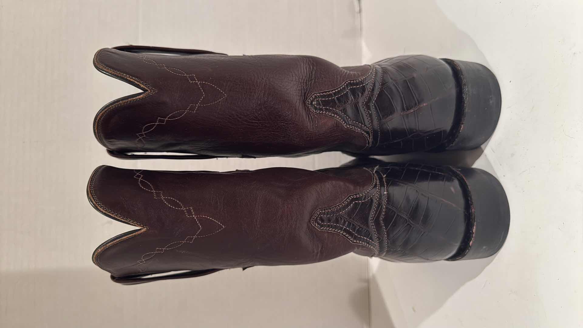 Photo 1 of LUCCHESE CLASSICS HAND-MADE DARK BROWN LEATHER SKIN MEN’S COWBOY BOOTS (SIZE 10)