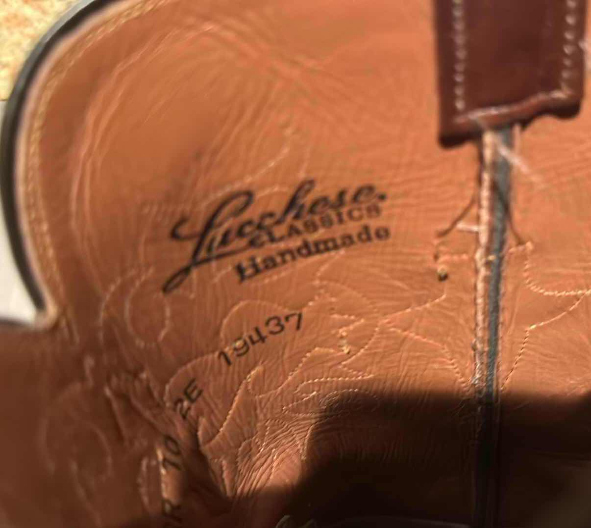 Photo 1 of LUCCHESE CLASSICS HAND-MADE BROWN LEATHER SKIN MEN’S COWBOY BOOTS (SIZE 10)