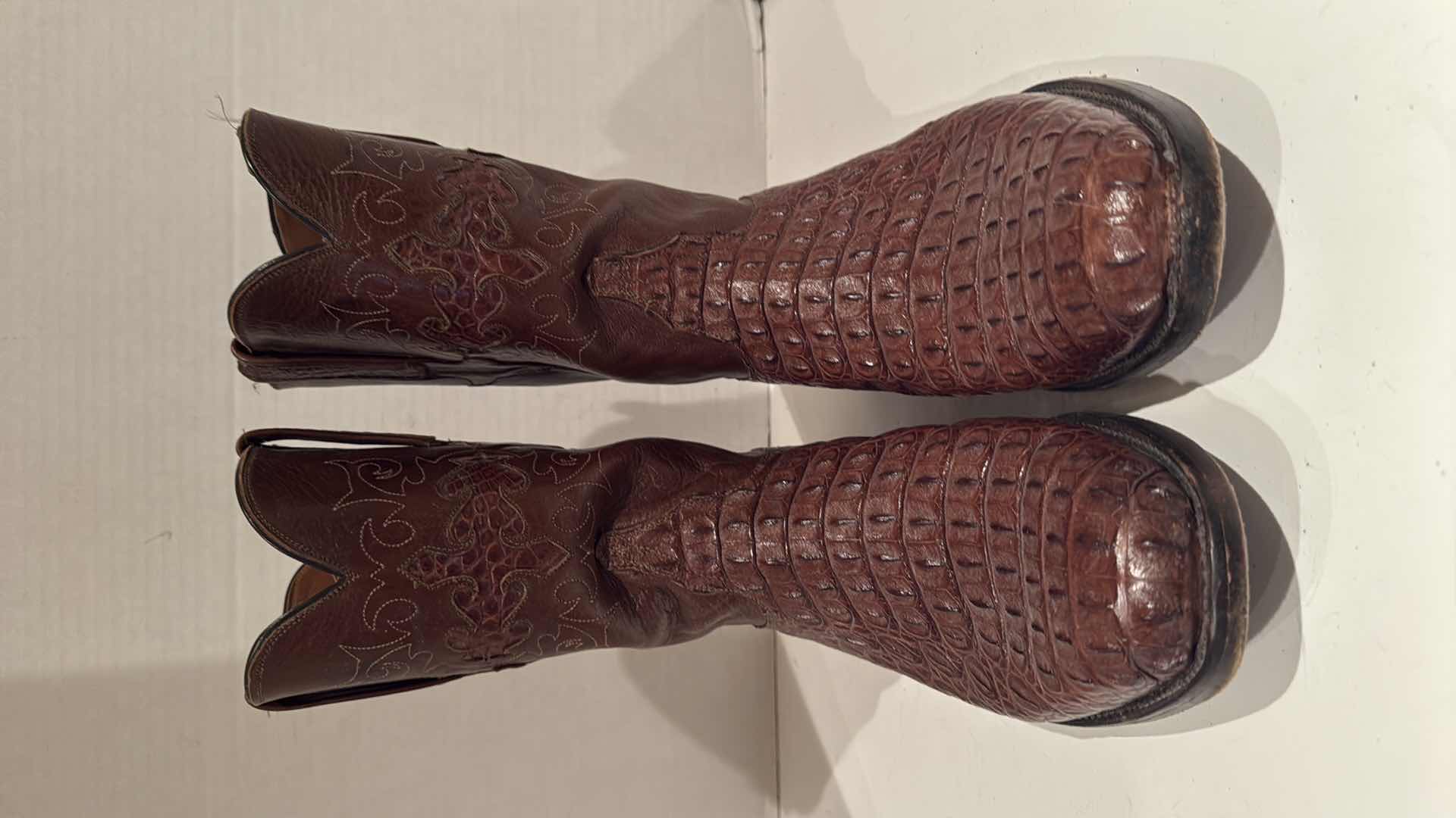 Photo 1 of LUCCHESE CLASSICS HAND-MADE BROWN LEATHER SKIN MEN’S COWBOY BOOTS (SIZE 10)