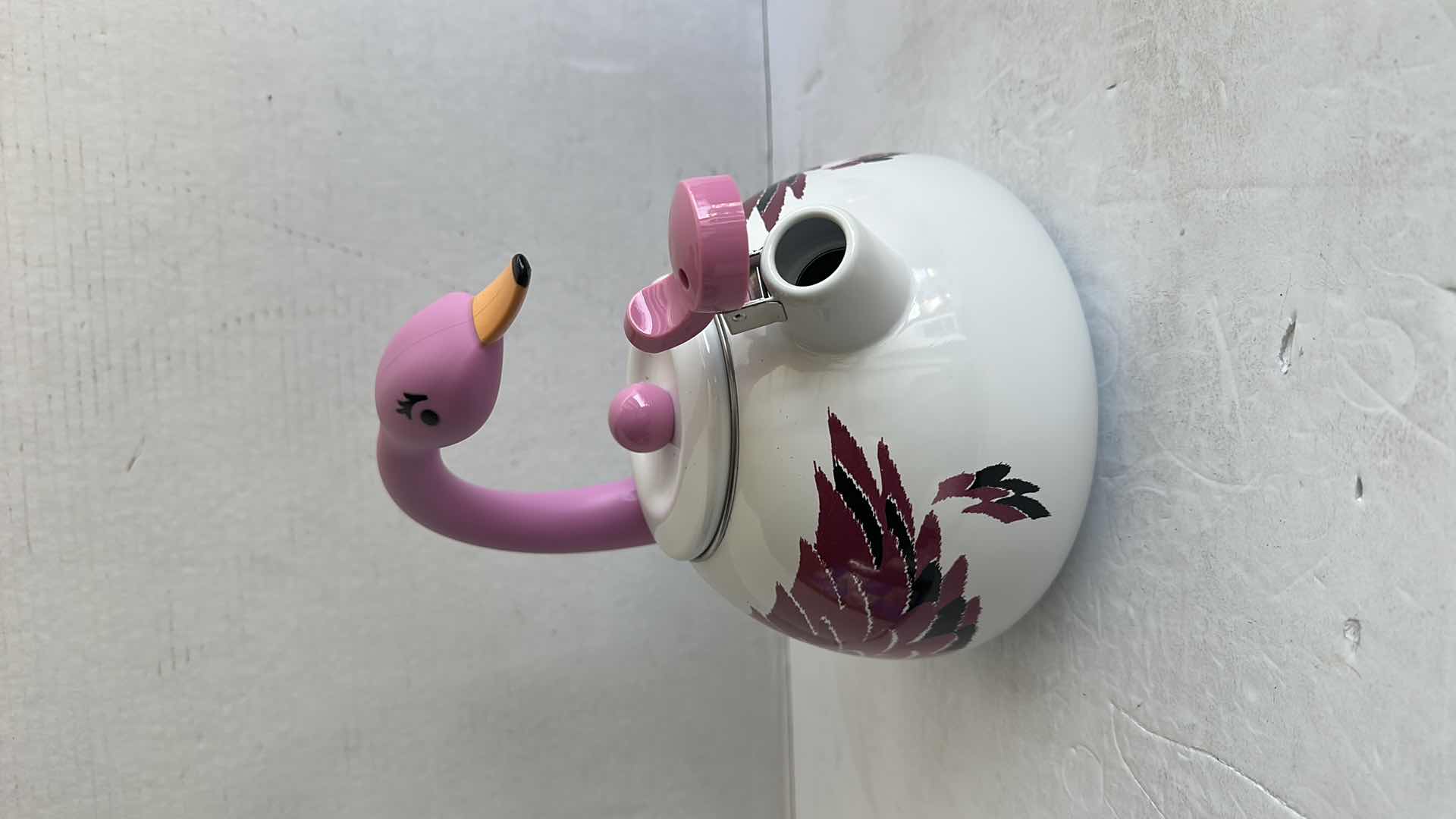 Photo 1 of SWAN PINK & WHITE ENAMEL TEA KETTLE