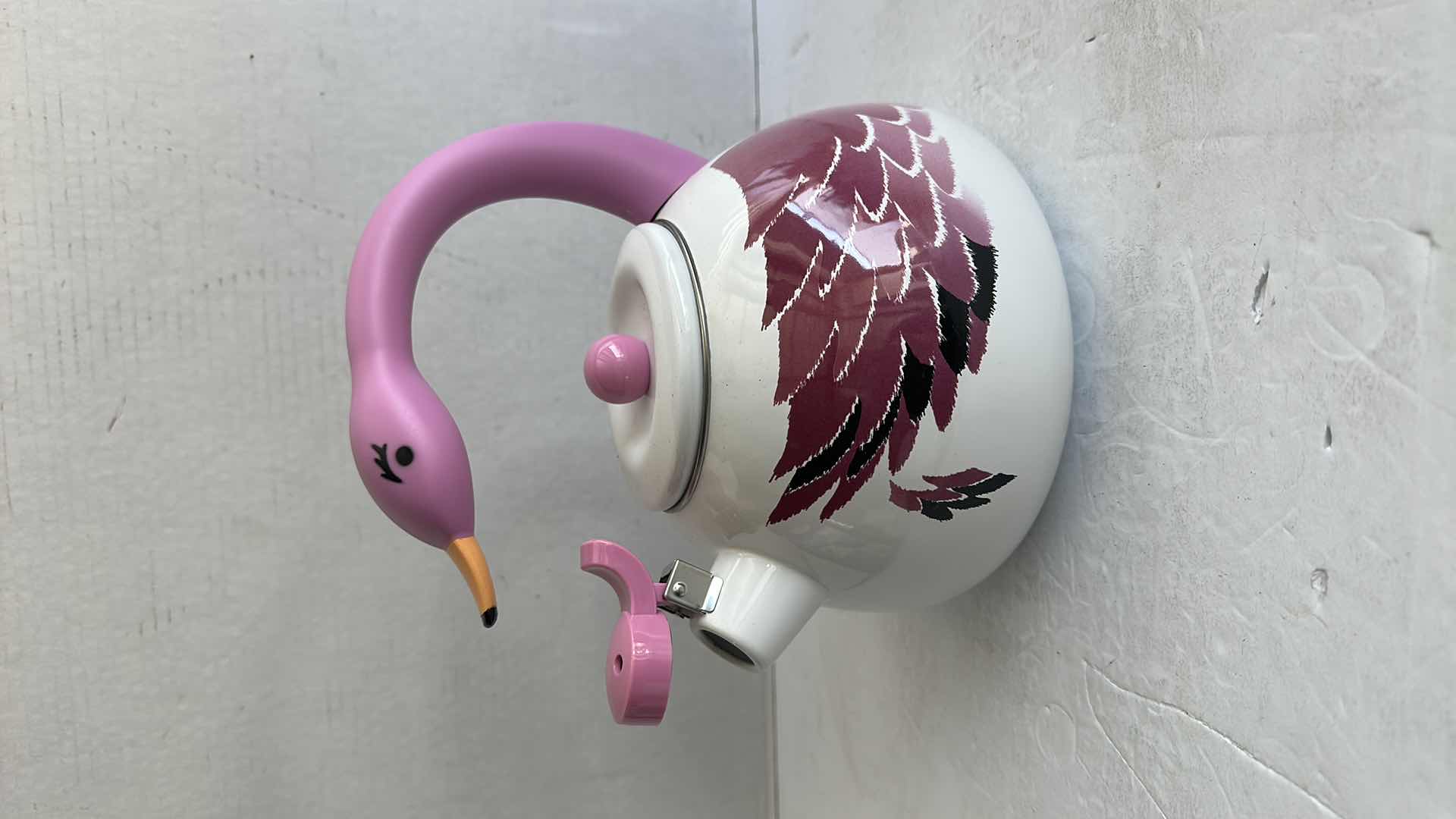 Photo 1 of SWAN PINK & WHITE ENAMEL TEA KETTLE