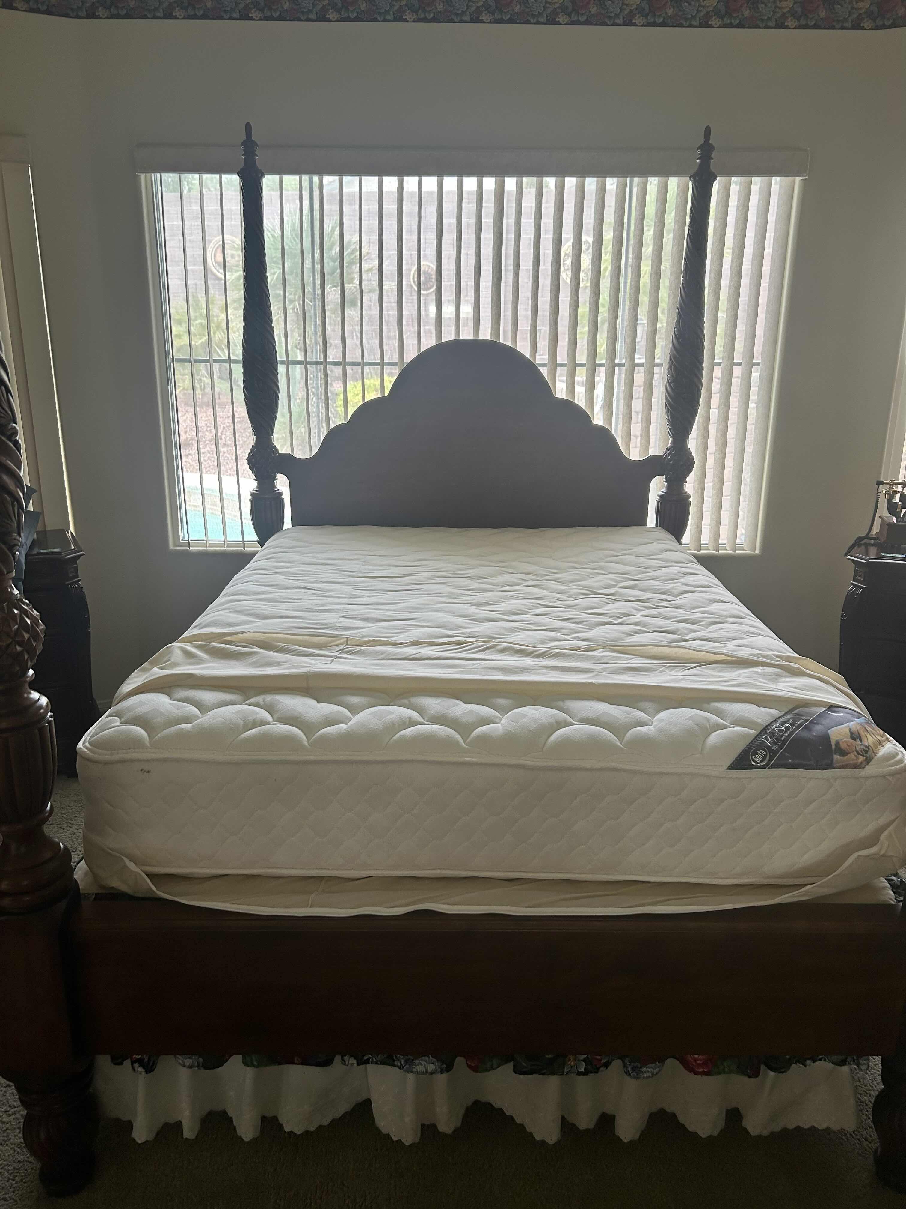 Photo 1 of AMERICAN DREW “ BOB MACKIE “ WALNUT 4 POSTER QUEEN BED SERTA MATTRESS INCLUDED BEDDING SOLD SEPERATELY