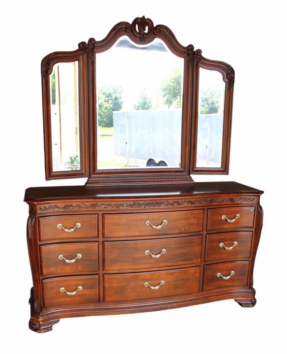 Photo 1 of AMERICAN DREW “ BOB MACKIE “ WALNUT CHIPPENDALE W WING MIRROR 19” X 72” H 85”