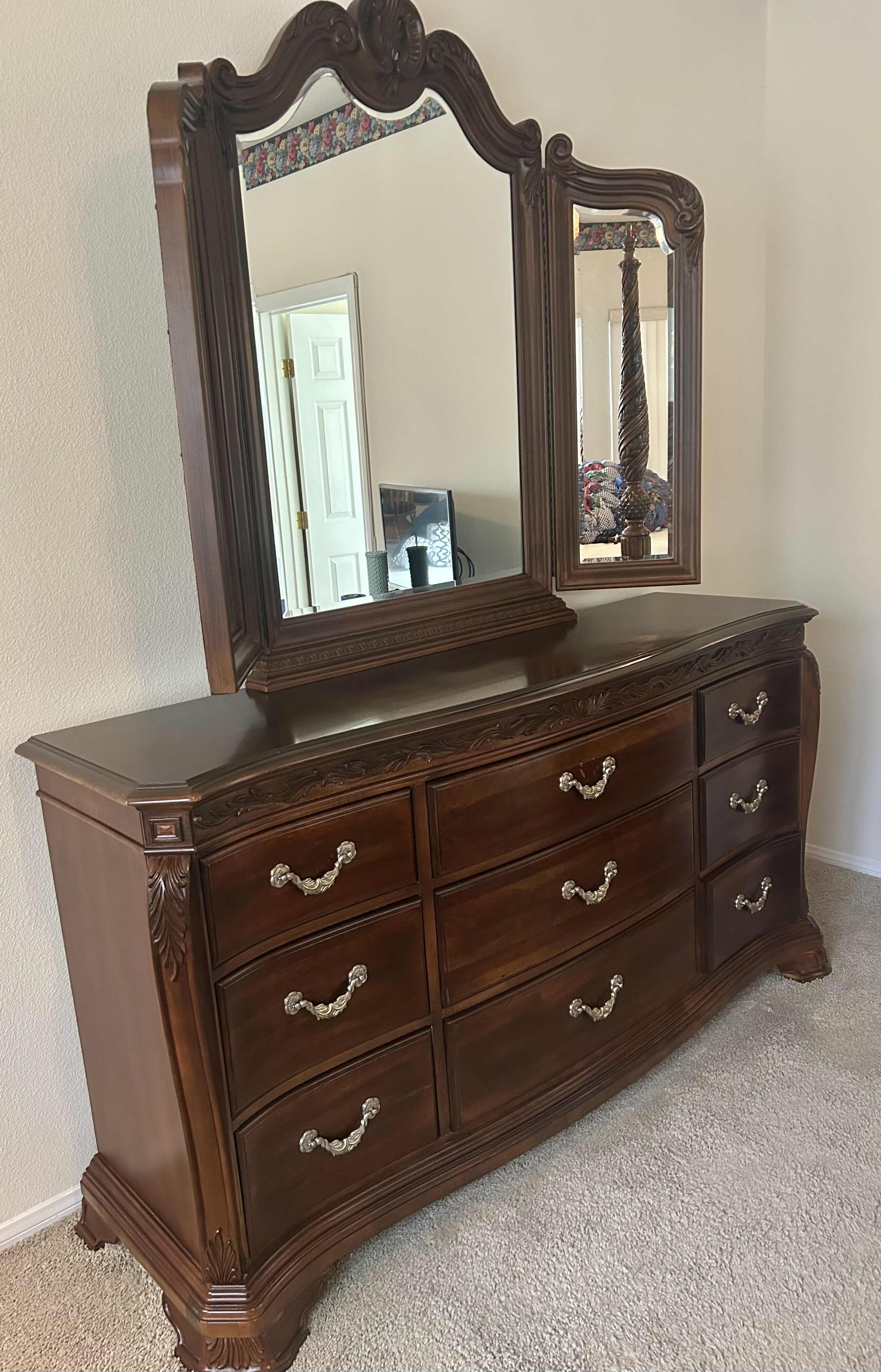 Photo 1 of AMERICAN DREW “ BOB MACKIE “ WALNUT CHIPPENDALE W WING MIRROR 19” X 72” H 85”