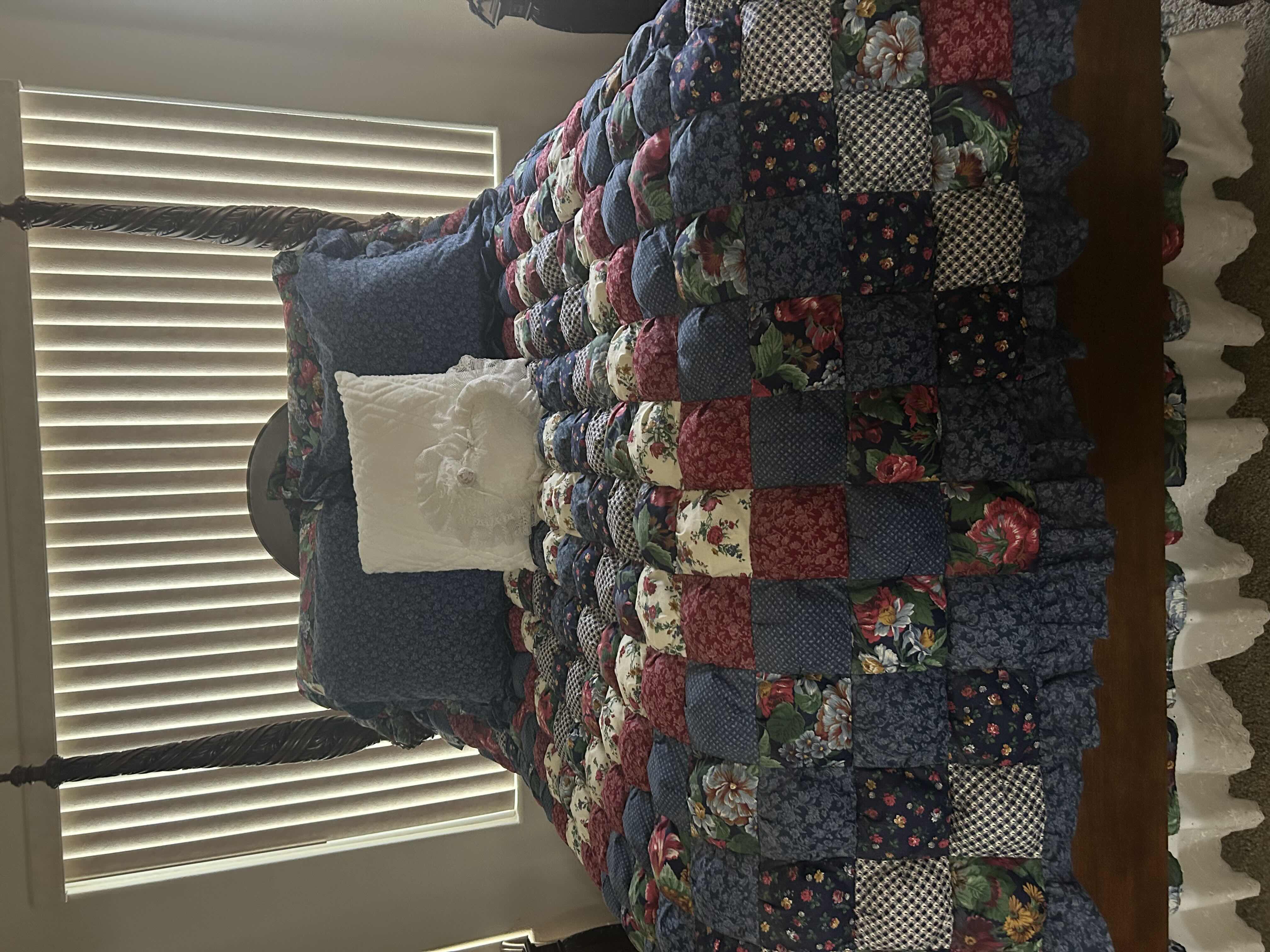 Photo 1 of JC PENNY HOME COLLECTION QUEEN PUFFY PATCHWORK COMFORTER W BED SKIRT AND 6 DECORATIVE PILLOWS BED SOLD SEPERATELY