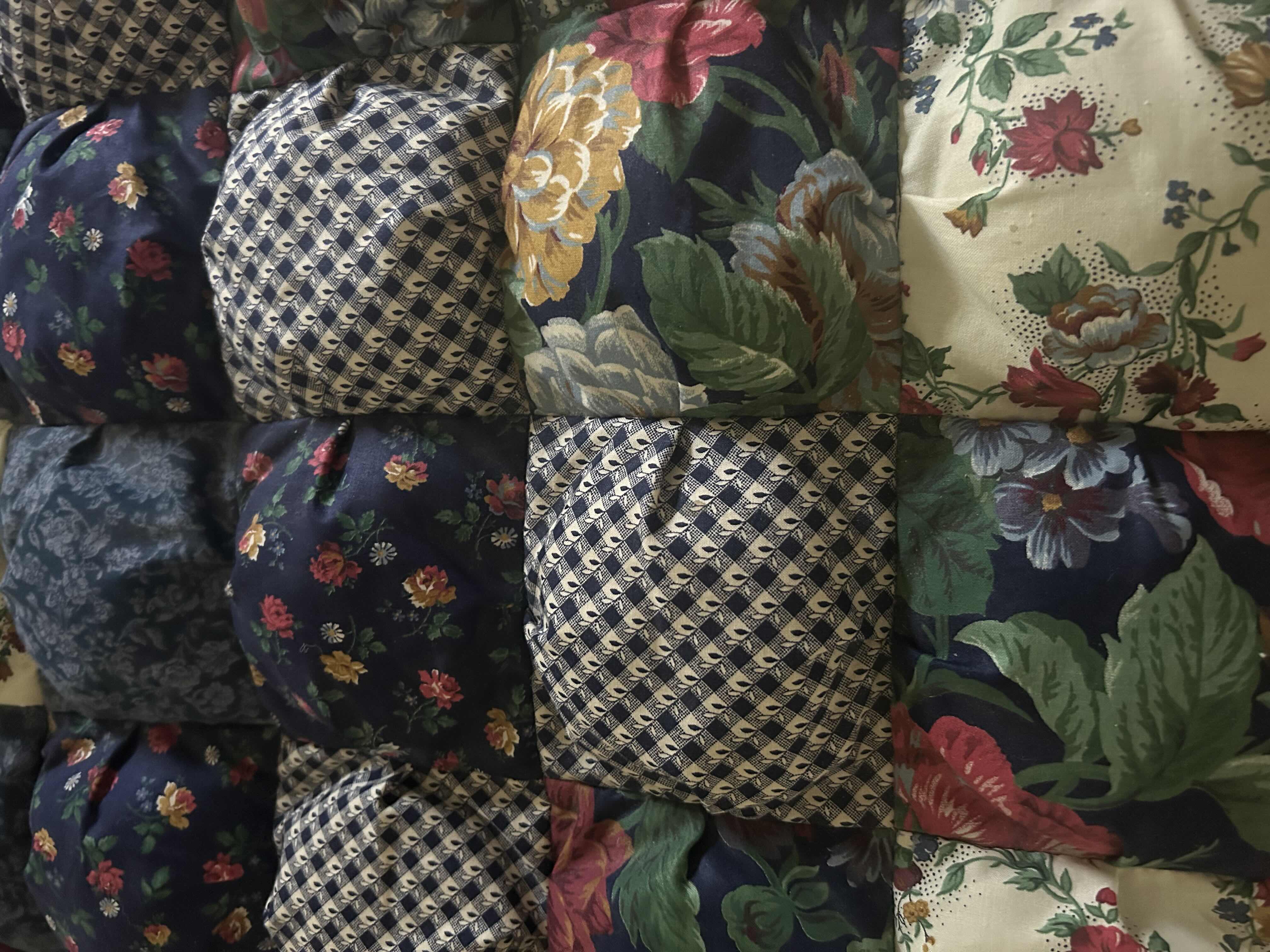 Photo 1 of JC PENNY HOME COLLECTION QUEEN PUFFY PATCHWORK COMFORTER W BED SKIRT AND 6 DECORATIVE PILLOWS BED SOLD SEPERATELY