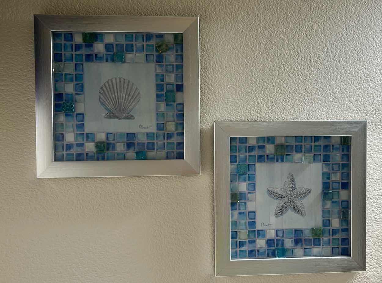 Photo 1 of 2 SILVER FRAMED ART SEASHELLS 12” X 12”