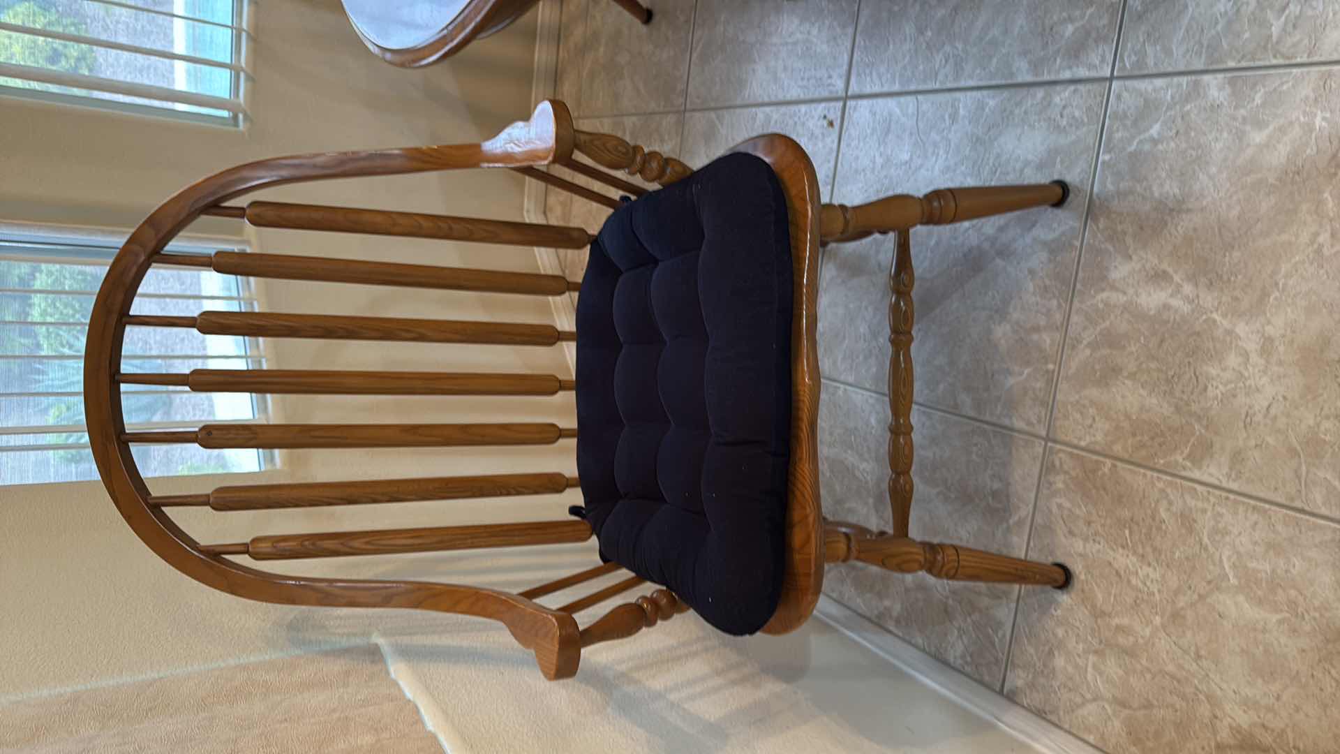 Photo 1 of OAK DINING TABLE W 6 WINDSOR CHAIRS (2 ARM CHAIRS & 4 SIDE) 70”x42” H29”