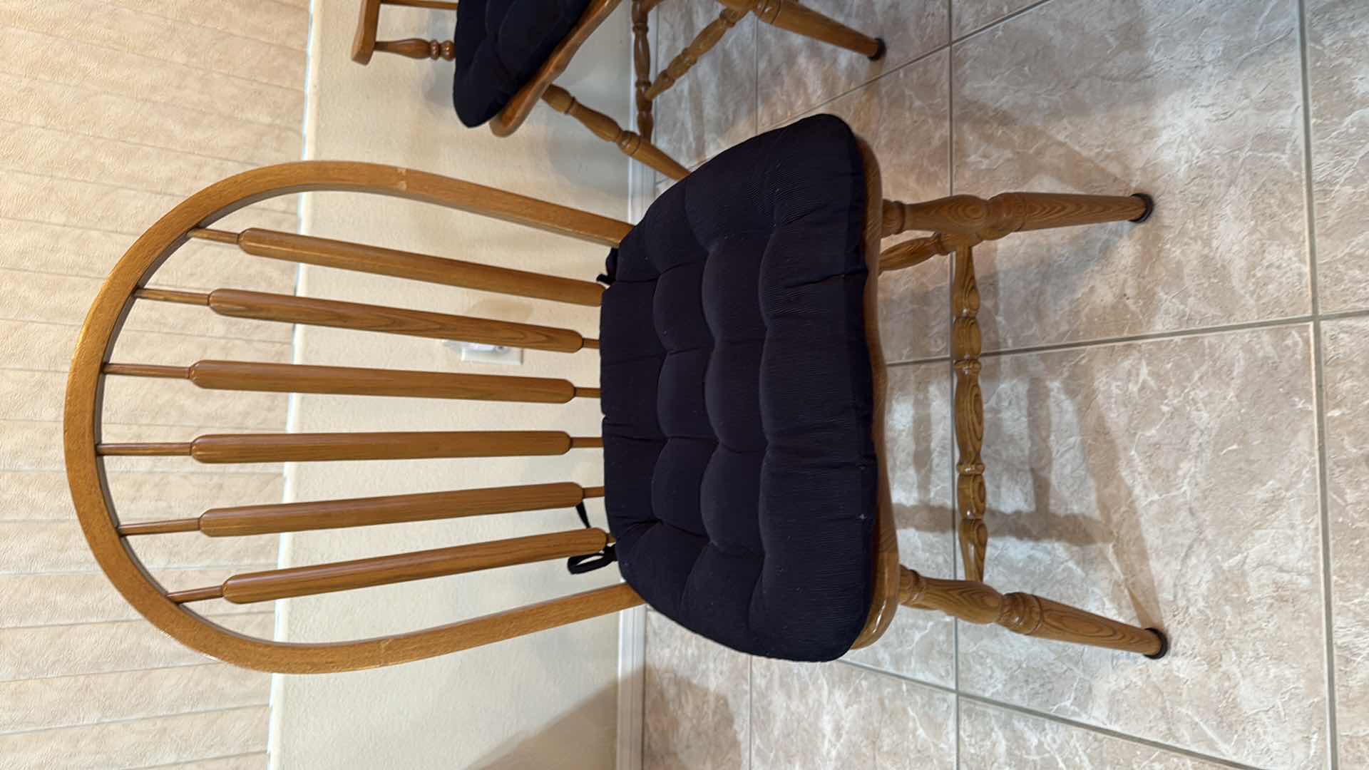 Photo 1 of OAK DINING TABLE W 6 WINDSOR CHAIRS (2 ARM CHAIRS & 4 SIDE) 70”x42” H29”