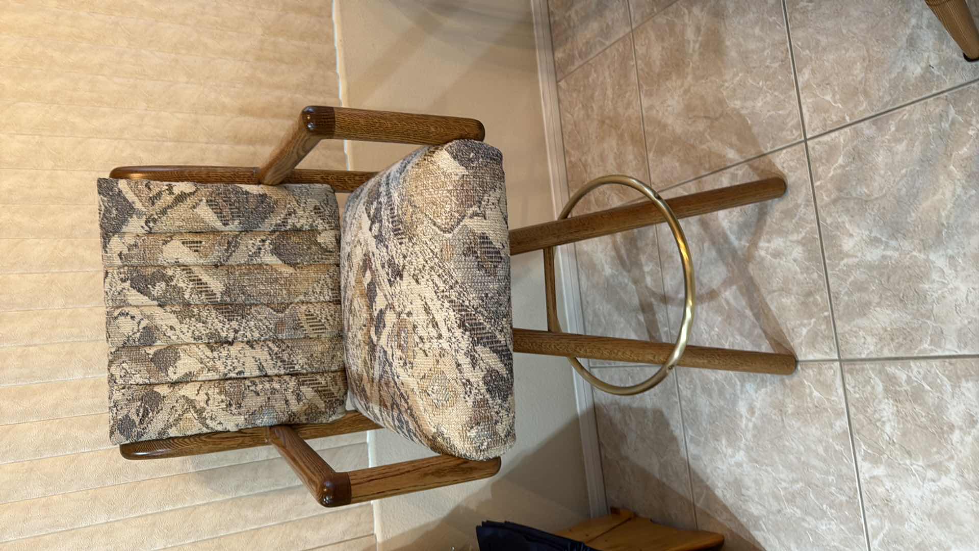 Photo 1 of TALL OAK SWIVEL UPHOLSTERED BAR STOOL SEAT H 33”