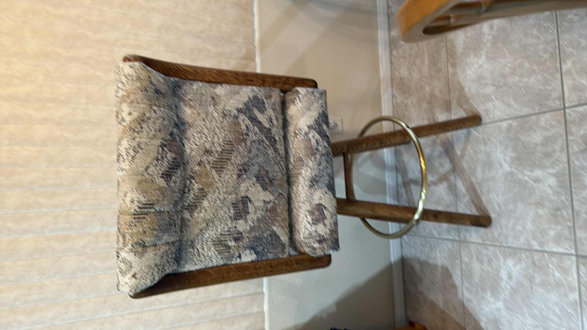 Photo 1 of TALL OAK SWIVEL UPHOLSTERED BAR STOOL SEAT H 33”