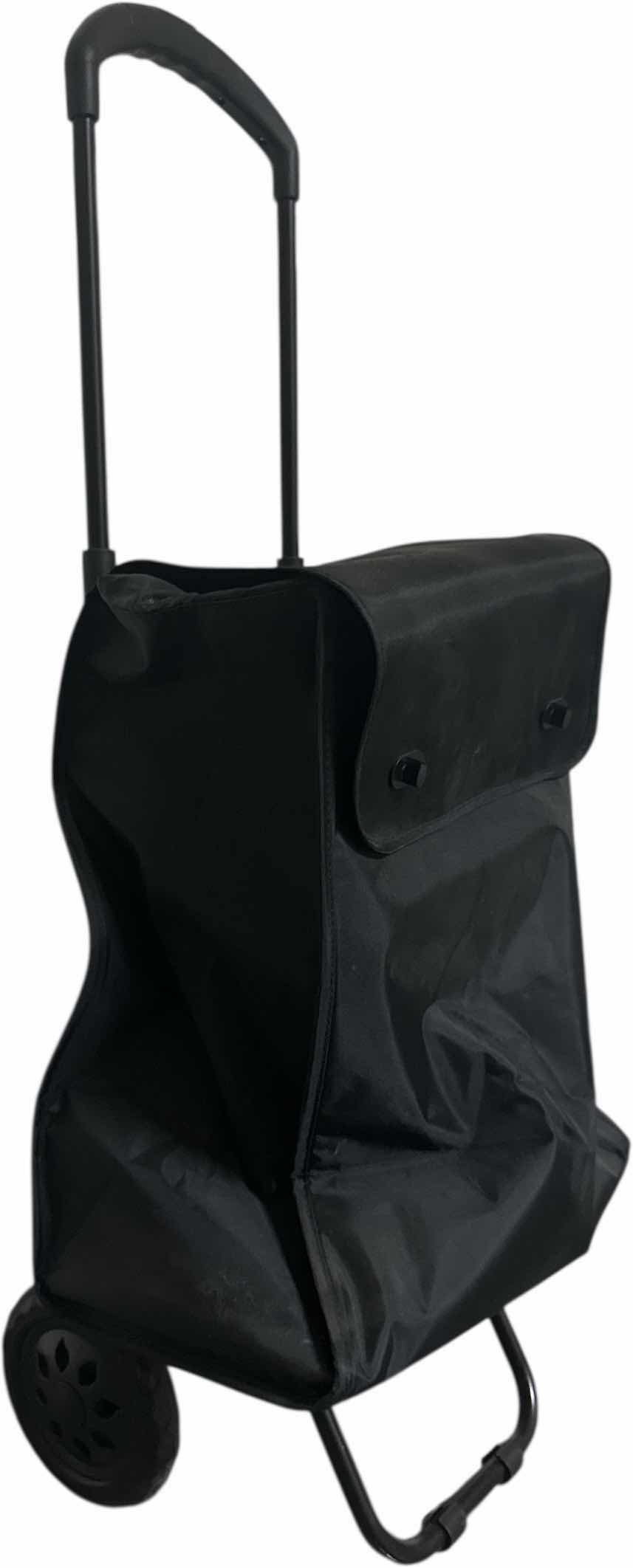 Photo 1 of FOLDABLE ROLLING SHOPPING CART BLACK METAL AND HEAVY DUTY PLASTIC 

H40”