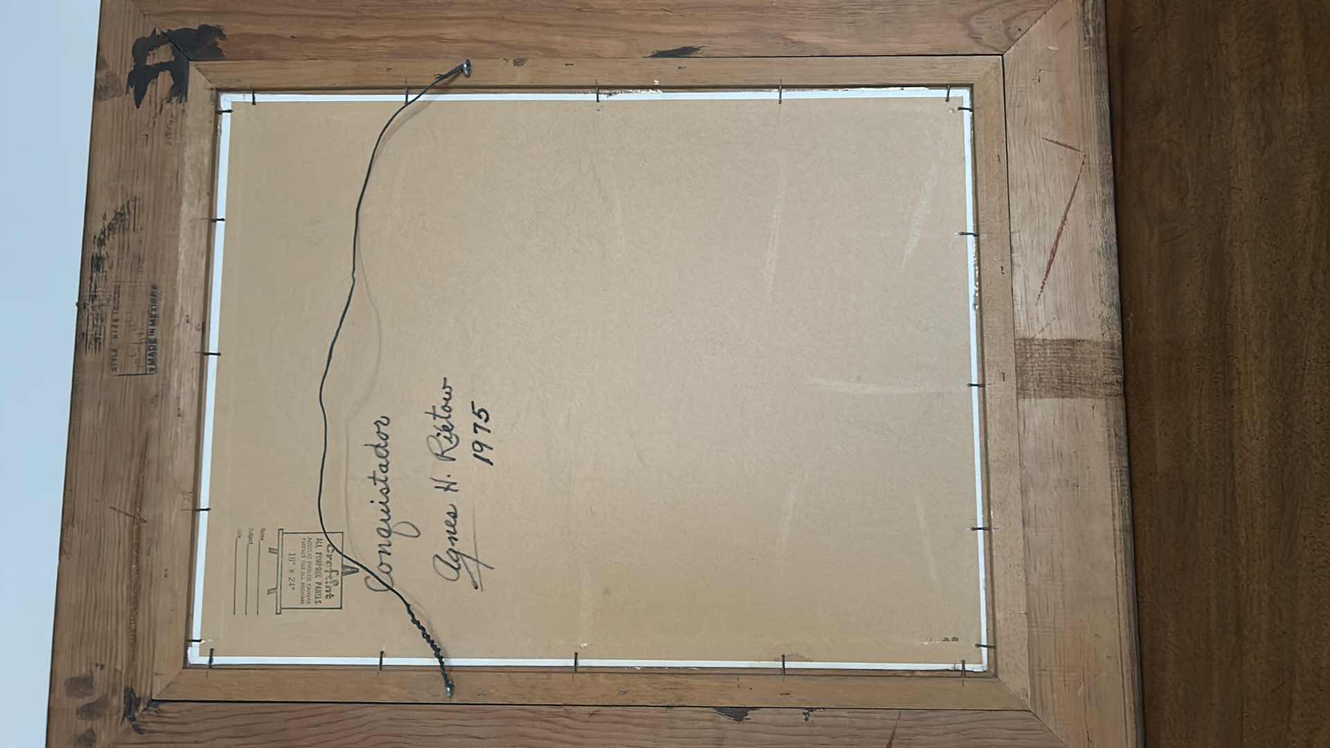 Photo 1 of FRAMED MID CENTURY OIL ARTWORK “CONQUISTADOR “ SIGNED BY AGNES RIETOW 26” X 31”