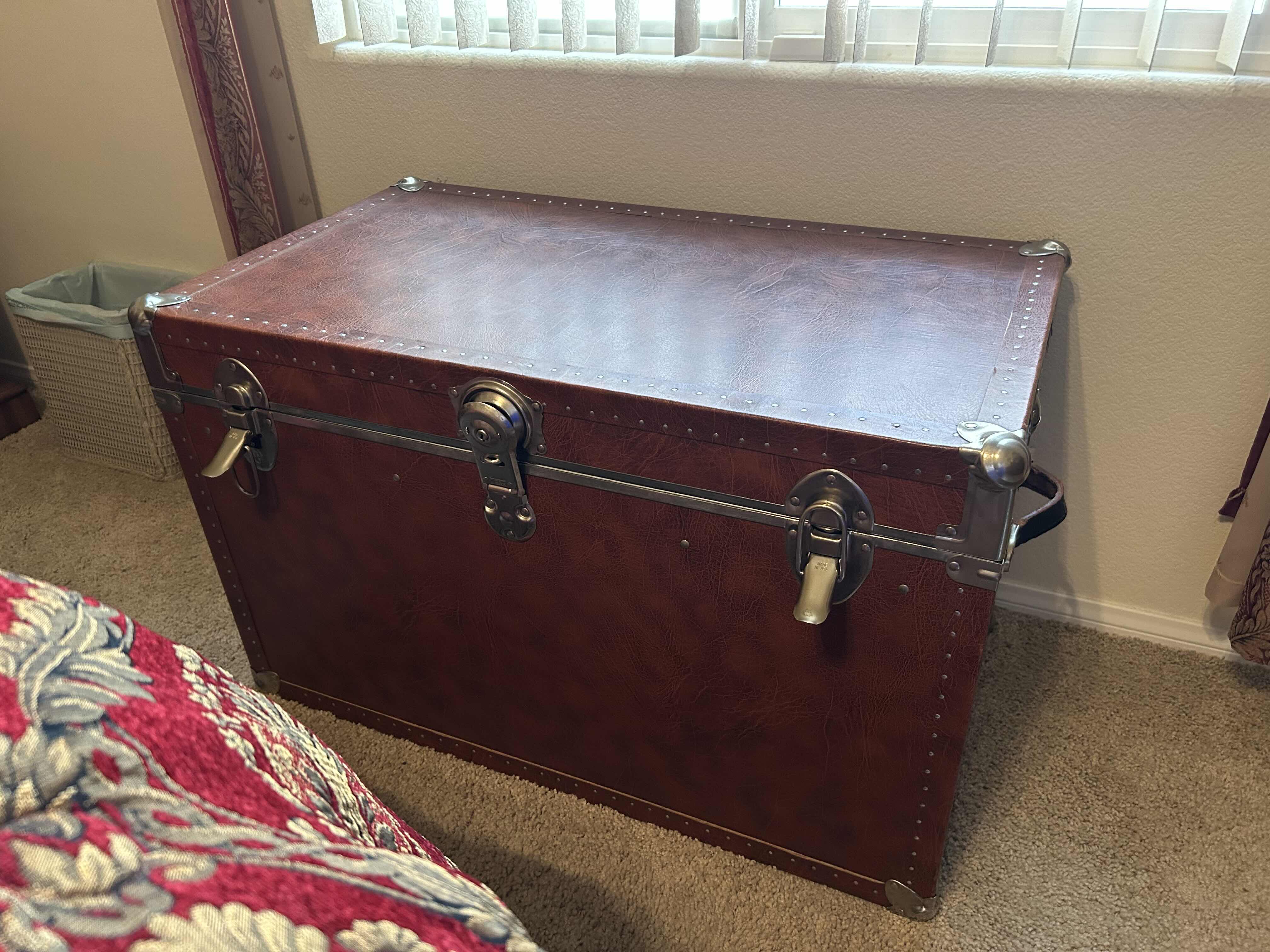 Photo 1 of LEATHER STORAGE TRUNK CEDAR LINED 33” X 18” H 20”