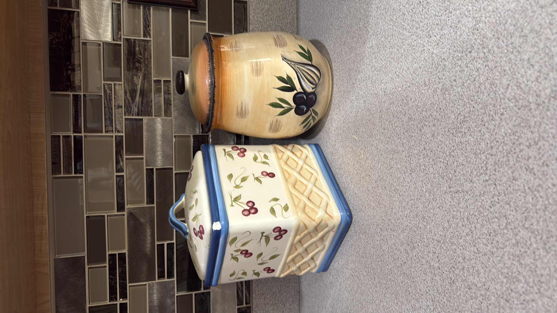 Photo 1 of 1990 INSPIRADO BISCOTTI HAND-PAINTED COOKIE JARS, TUSCAN STYLE CERAMIC COOKIE JAR