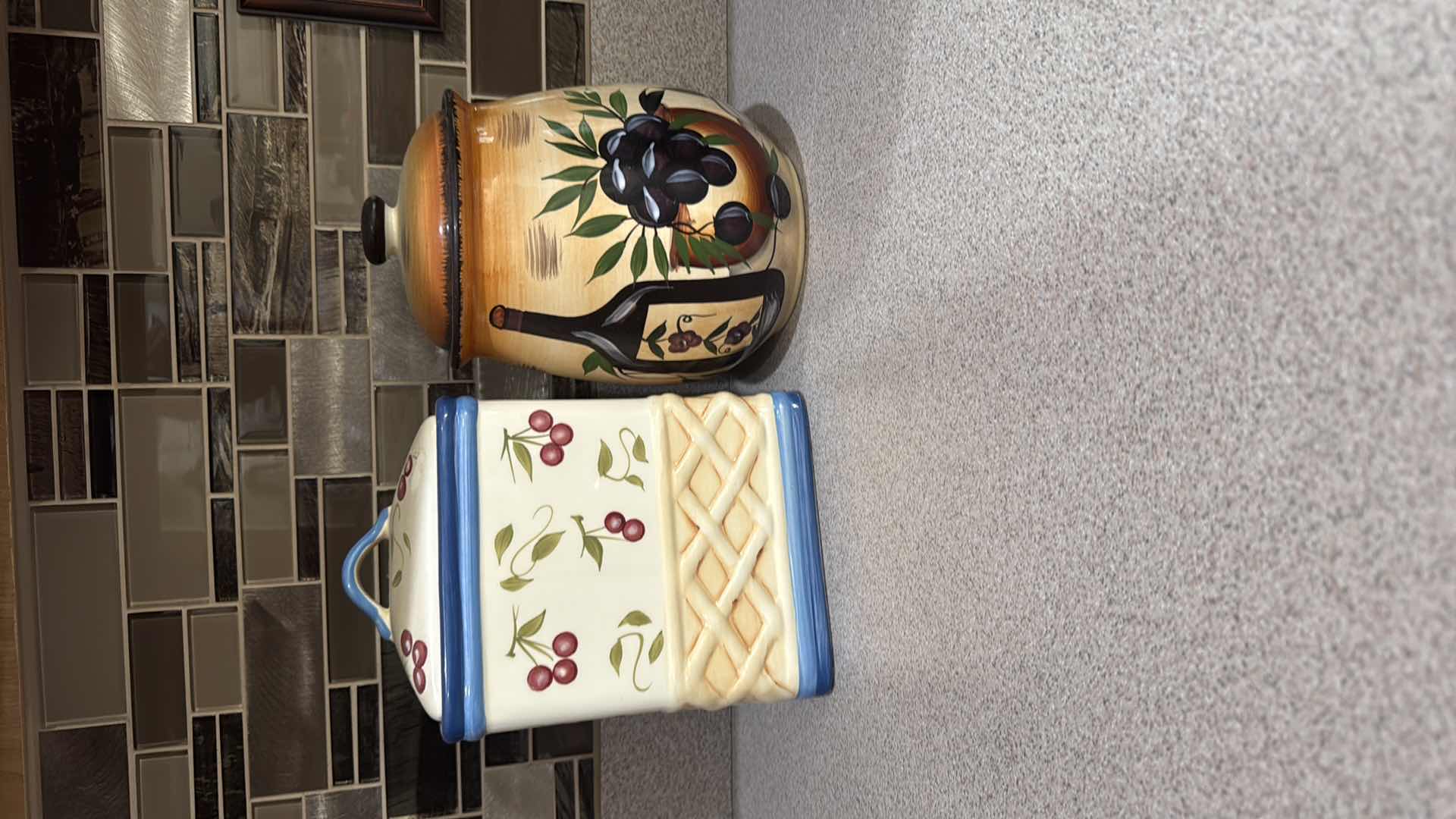 Photo 1 of 1990 INSPIRADO BISCOTTI HAND-PAINTED COOKIE JARS, TUSCAN STYLE CERAMIC COOKIE JAR