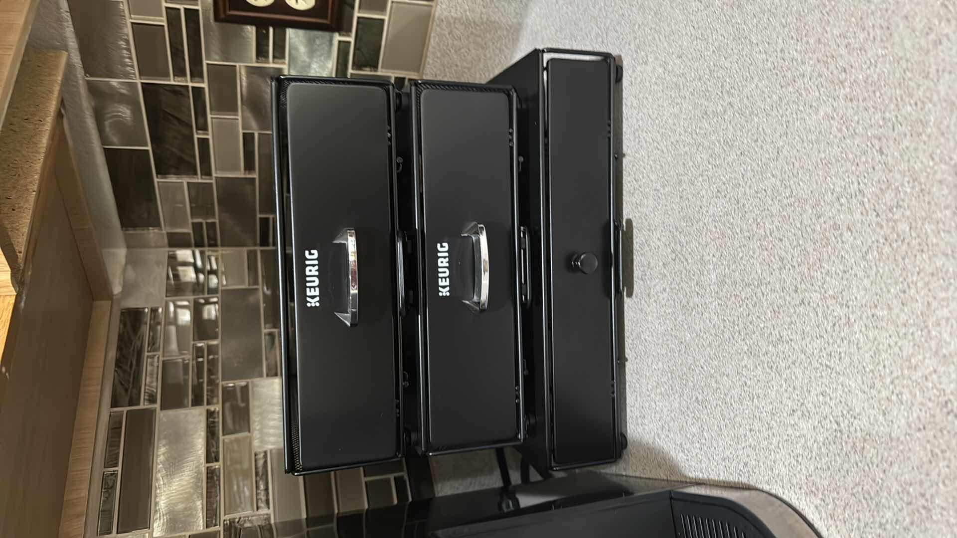 Photo 1 of BLACK KEURIG COFFEE MAKER & 3 POD HOLDERS
