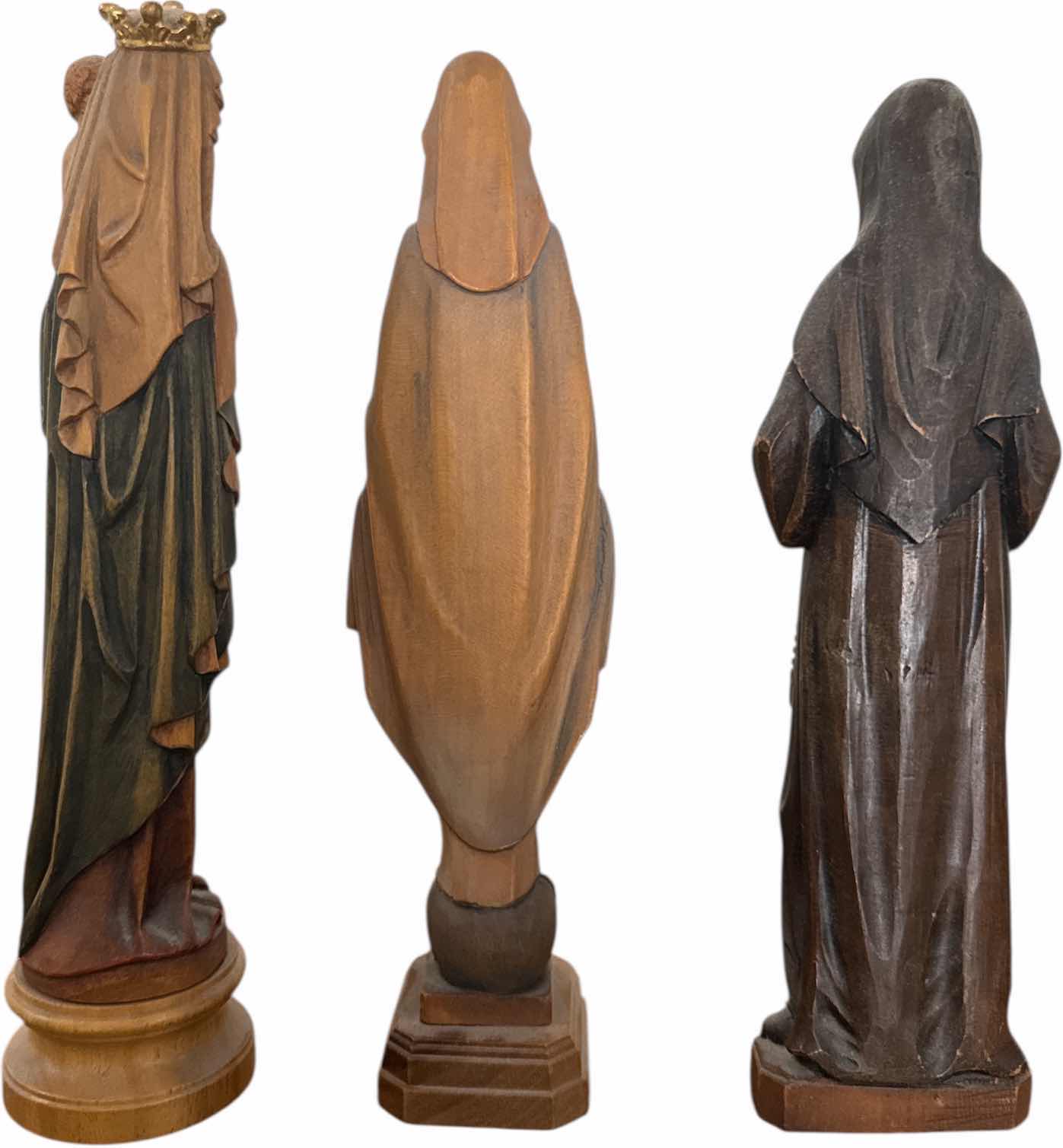 Photo 1 of 3- WOOD CARVED AND RESIN FIGURINES, SAINT RITA, VIRGINIA MARY, MADONNA AND CHILD

H10.5” AND SMALLER