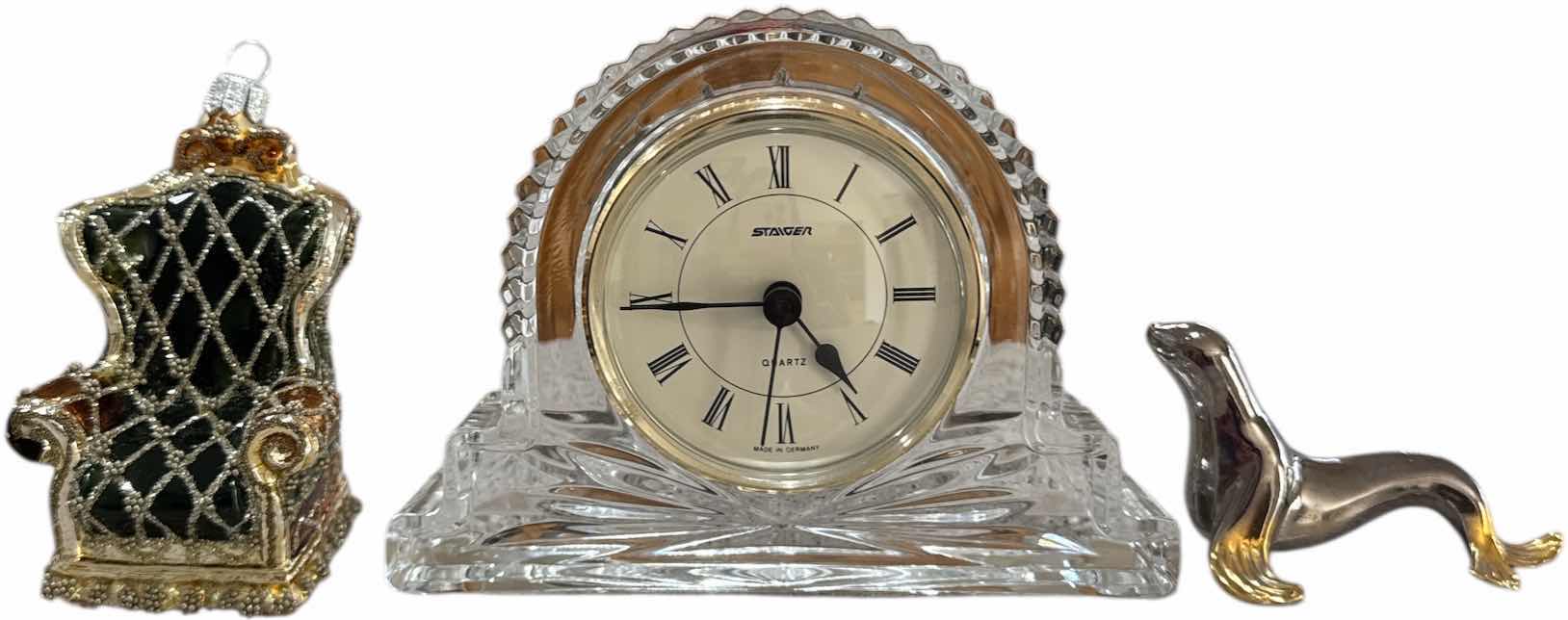 Photo 1 of 5- VINTAGE HOME DECOR, STAIGER CLOCK, GLASS JEWELRY BOX, FRAME, SEAL, AND ORNAMENT 

JEWELRY BOX
4” X 4” X H2.25”