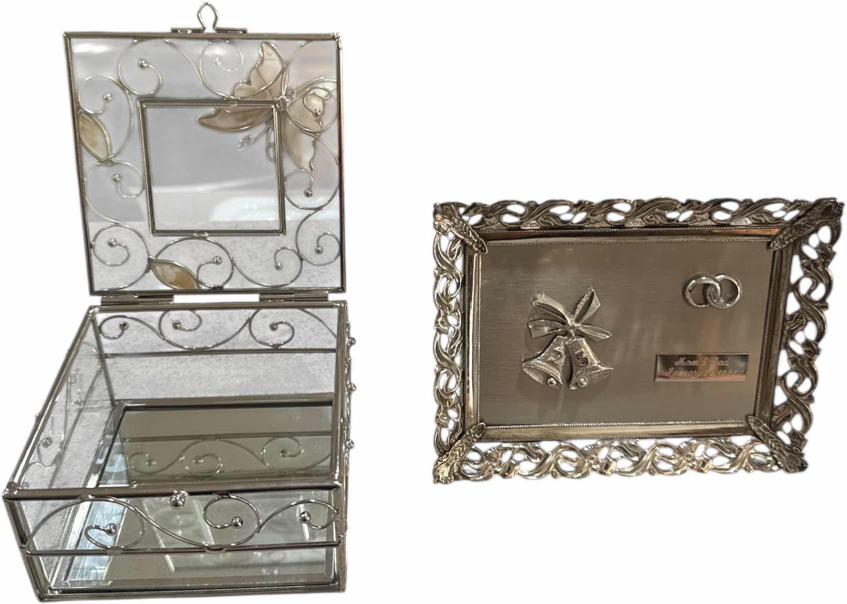 Photo 1 of 5- VINTAGE HOME DECOR, STAIGER CLOCK, GLASS JEWELRY BOX, FRAME, SEAL, AND ORNAMENT 

JEWELRY BOX
4” X 4” X H2.25”