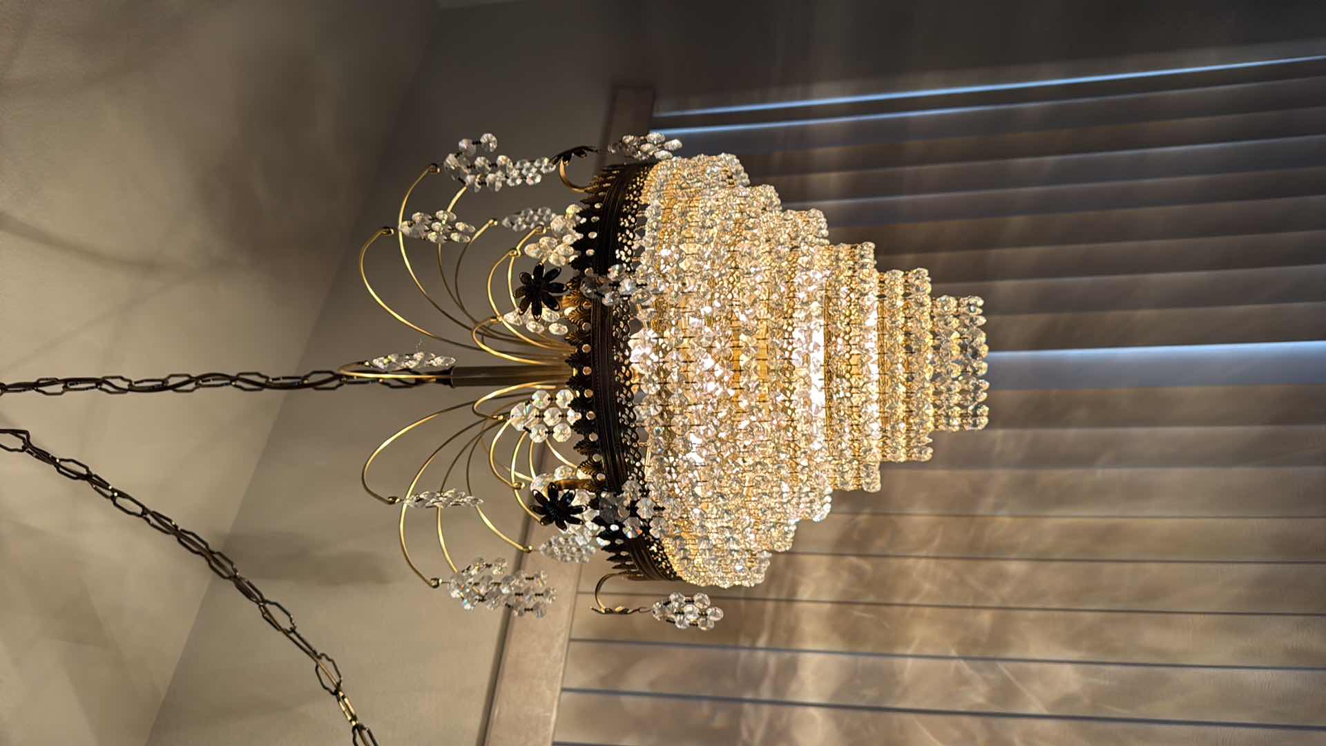 Photo 1 of HANGING TIERED CHANDELIER W DANGLING FAUX CRYSTAL W15” H23”