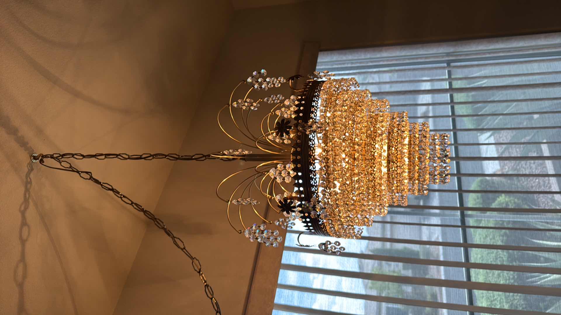 Photo 1 of HANGING TIERED CHANDELIER W DANGLING FAUX CRYSTAL W15” H23”